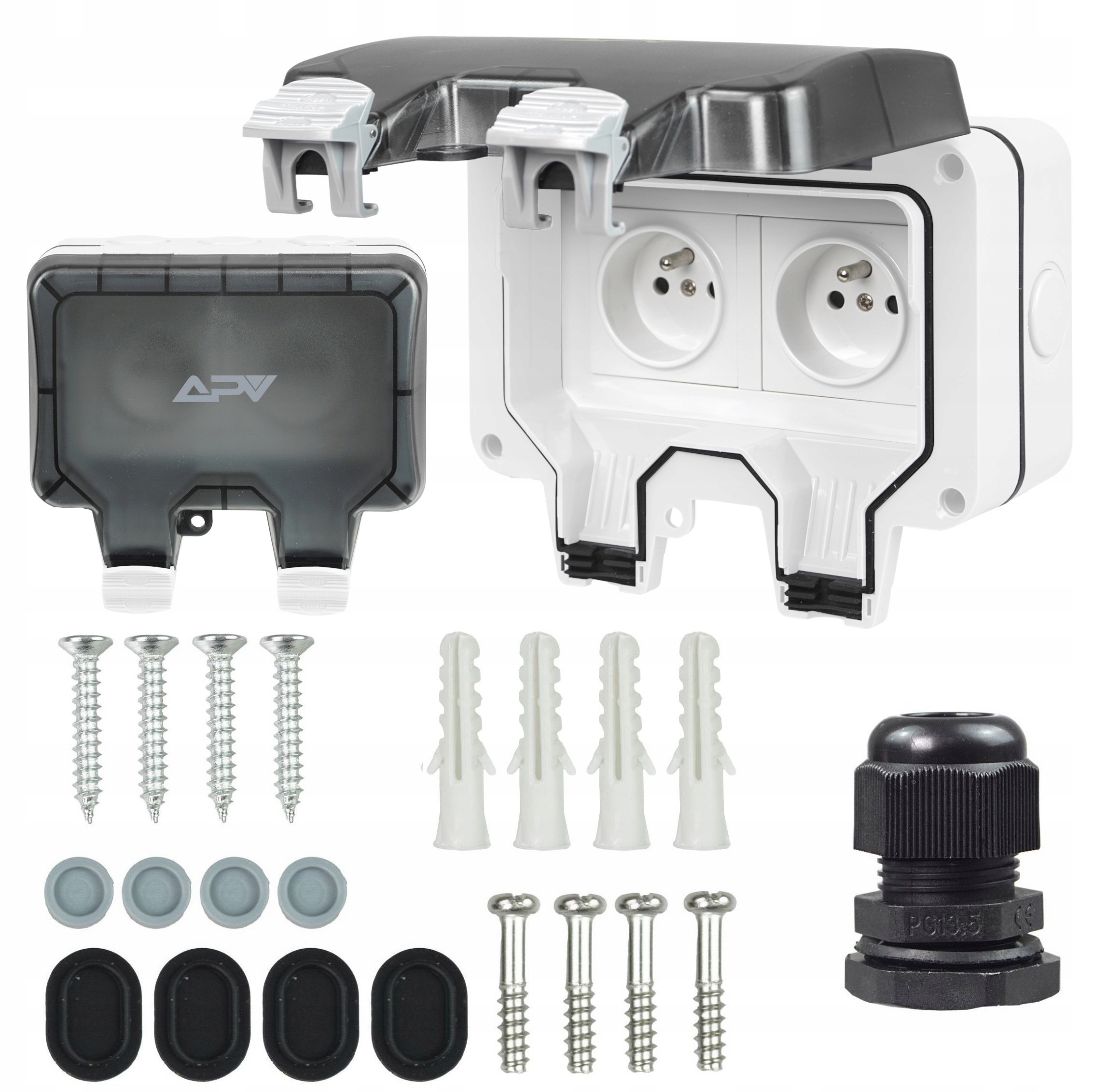 PODWÓJNE GNIAZDO ZEWNĘTRZNE ELEKTRYCZNE OGRODOWE WODOSZCZELNE 230V IP66