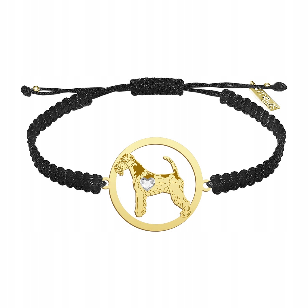 Zlatý náramek s foxteriérem Hrubosrstý 925 Dárek Makramé Gravírování