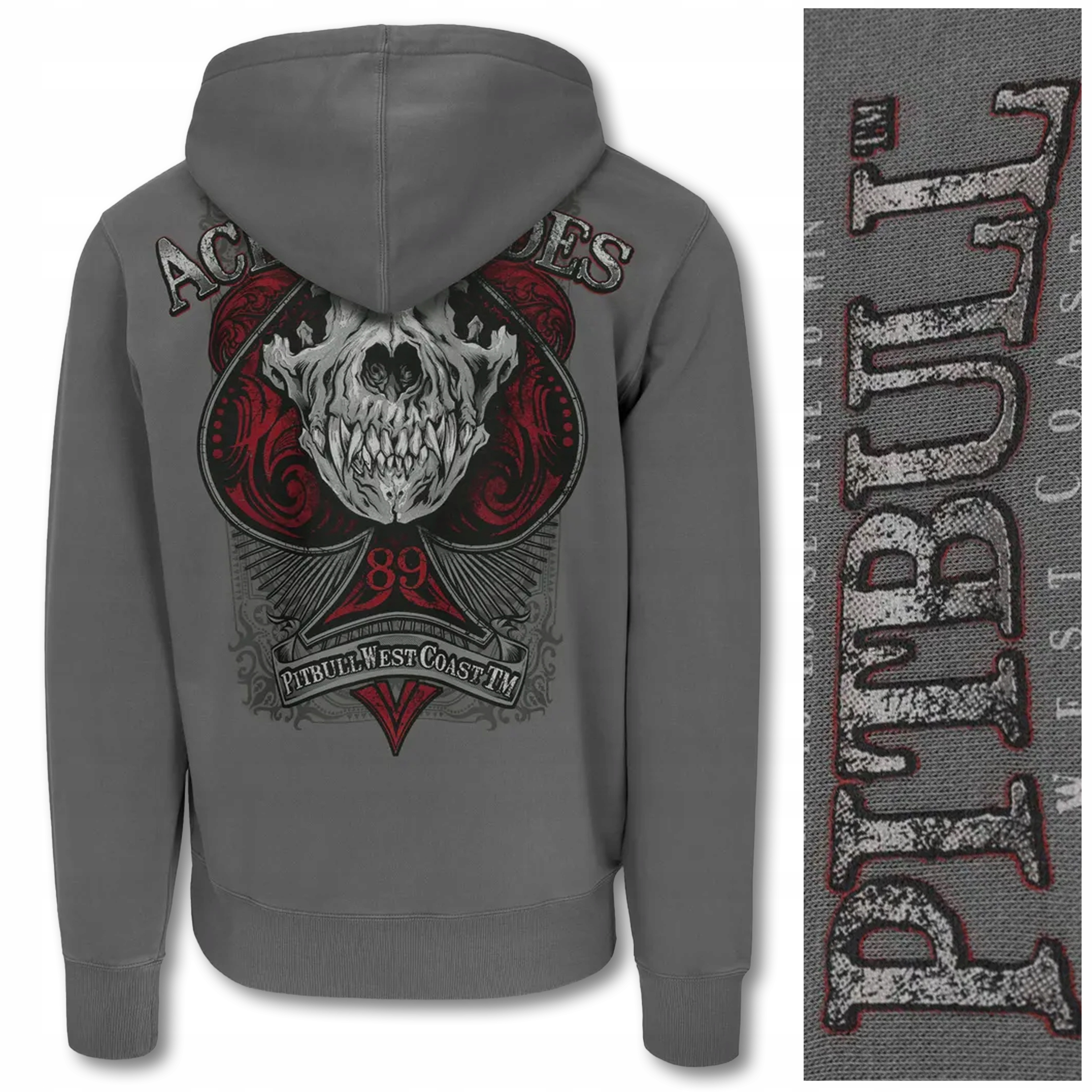 Pánská rozepínací mikina s kapucí Pit Bull Washed „ace Of Spades“ vel. L šedá
