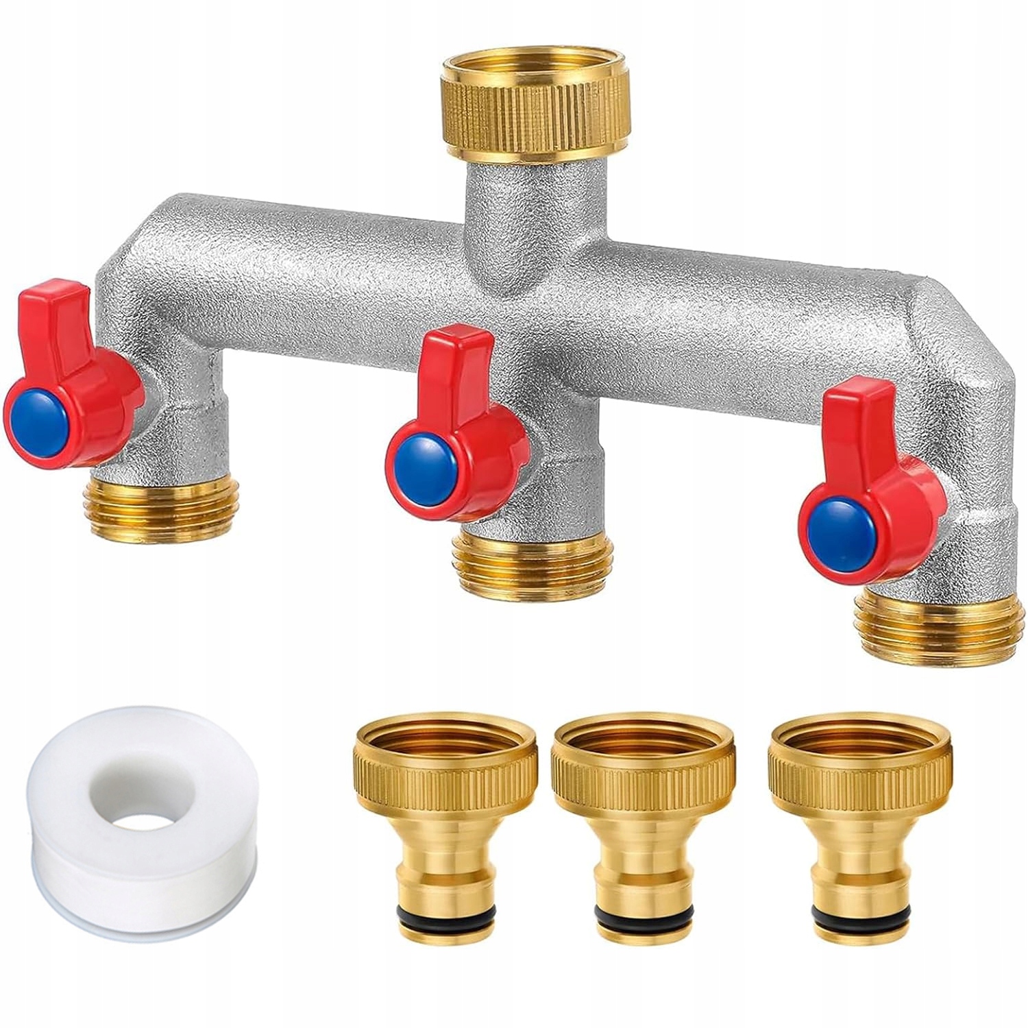 Rozdělovač Na Kohoutek Na Vodu Zahradní hadice 3-cestný s ventily Zavlažování