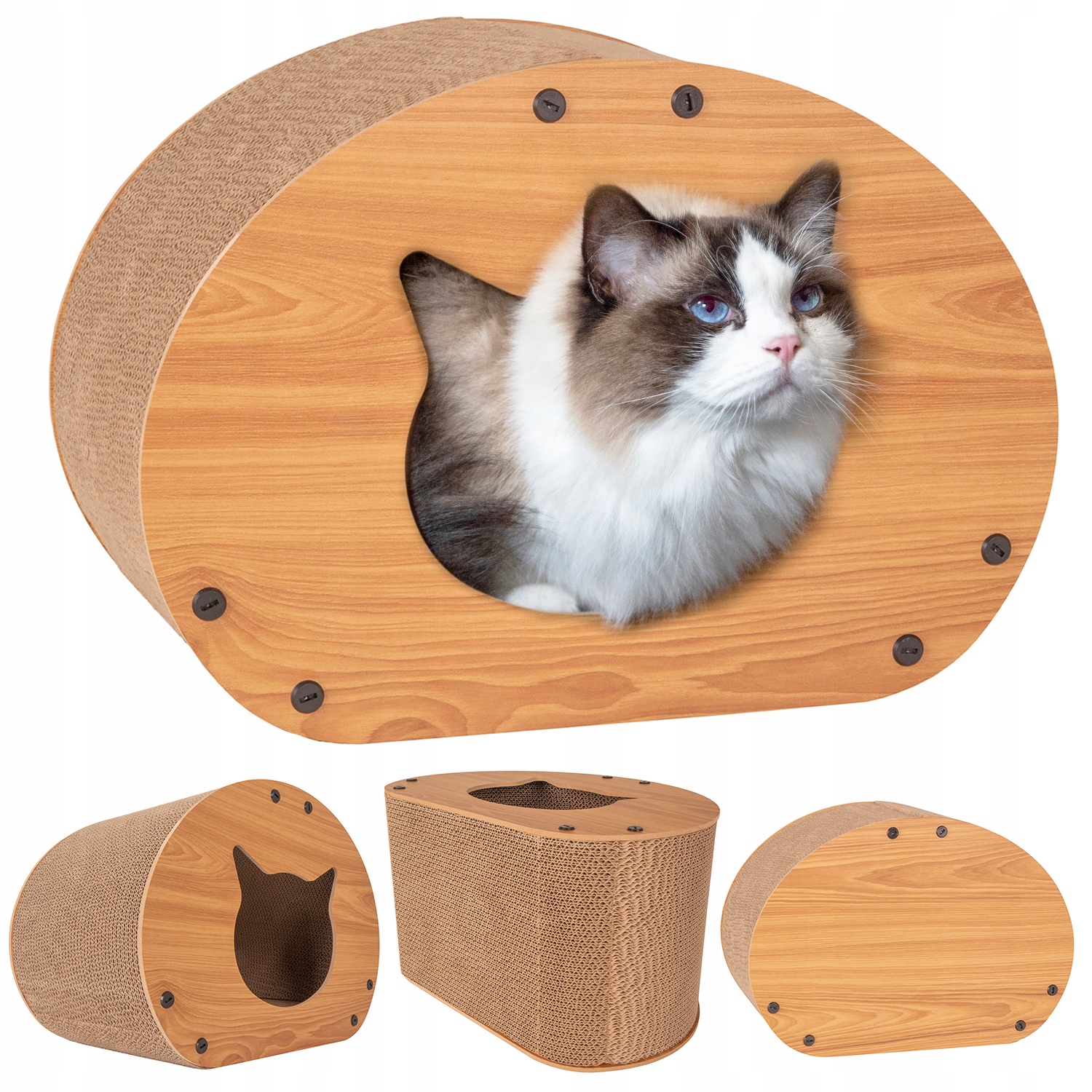 Levně Petsona DK-012 béžová Škrabadlo Pro Kočky Domeček Pelíšek Kartonové 30x43×25 cm