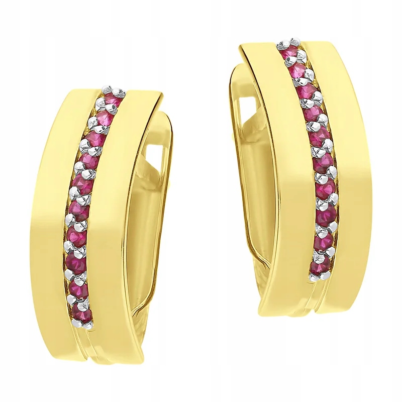Ženě zlaté náušnice 585 elegantní plechy s červenými zirkony 2.13