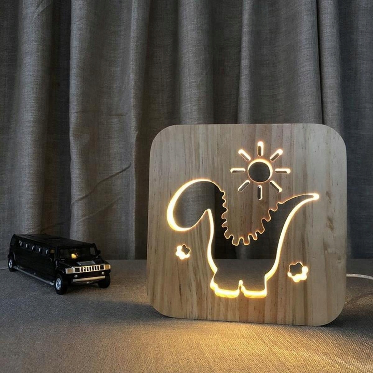 

Lampka Nocna 3D Led Drewniana Dinozaur