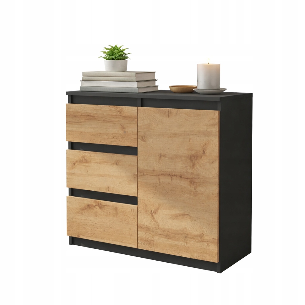 Komoda 80 cm Do Ložnice Antracit Dub Wotan 3 Zásuvky 1 Dvířka 1 Police