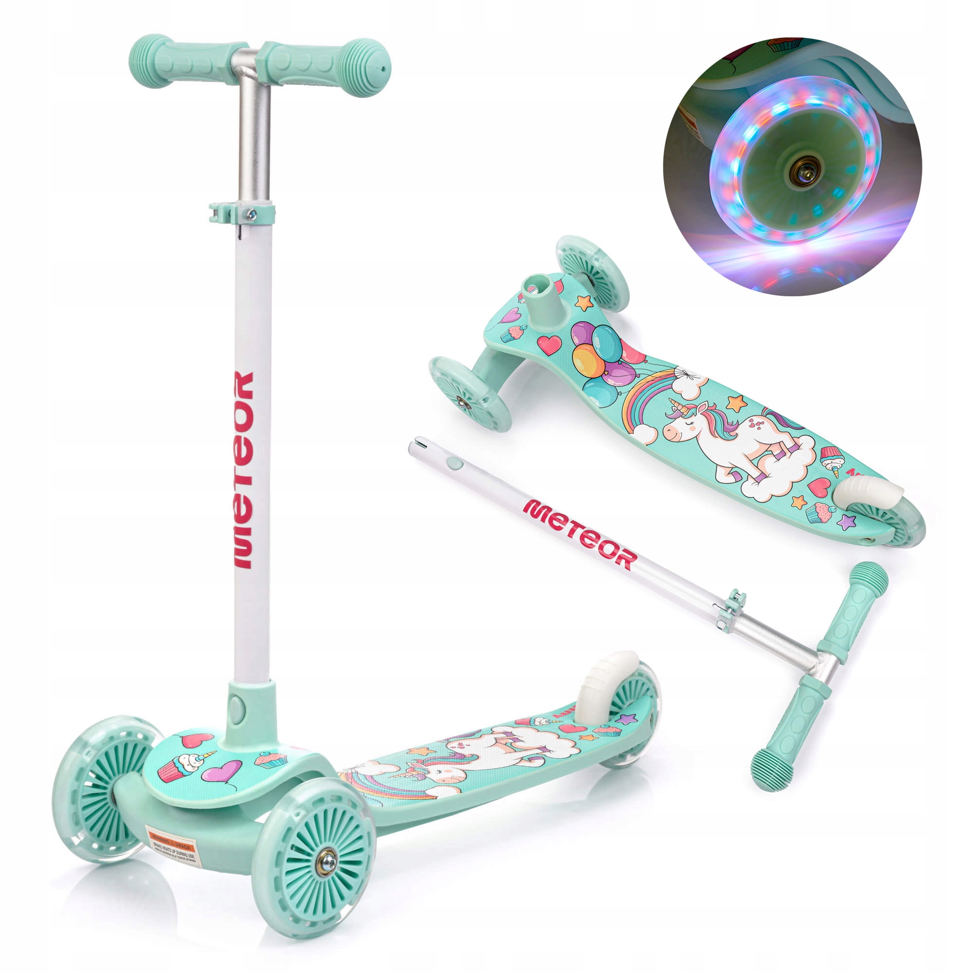 Hulajnoga trójkołowa dla dzieci koła Led składana balansowa do 50kg Meteor