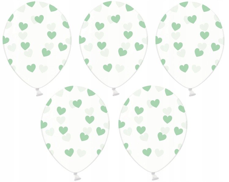 

Duże 36cm balony z nadrukiem Serca Miętowe 5szt