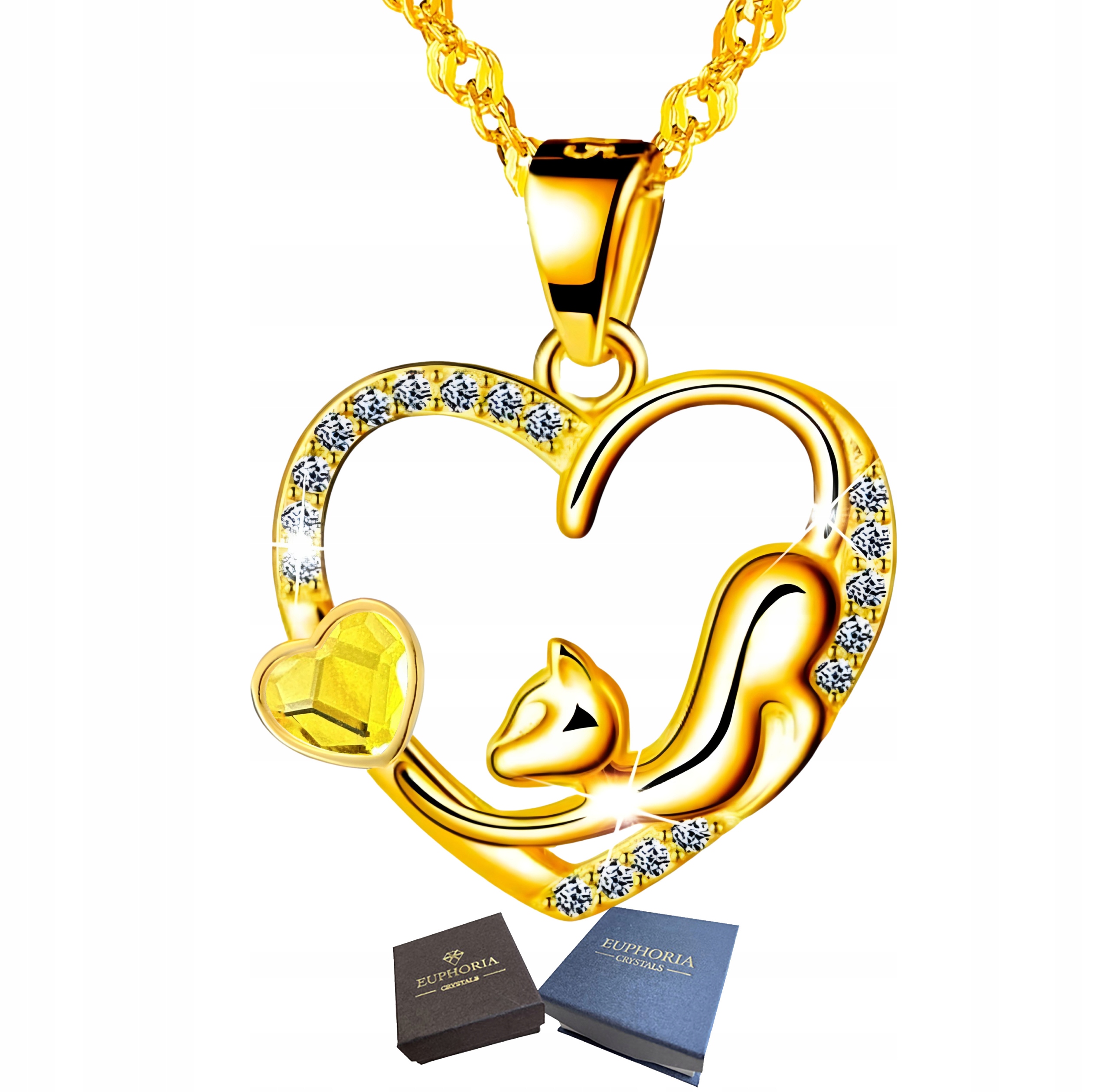 Zlatý náhrdelník Stříbro 925 Srdce s kočkou a zirkony Celebrita Pozlacený