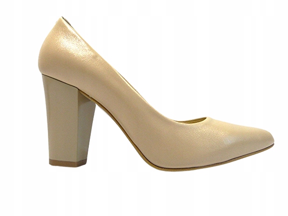 Béžové dámské lodičky na podpatku s koženou špičkou Sala 37