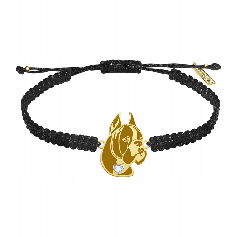 Zlatý náramek s pejskem Boxer 925 Makramé Šperky Žena Gravírování Bonus