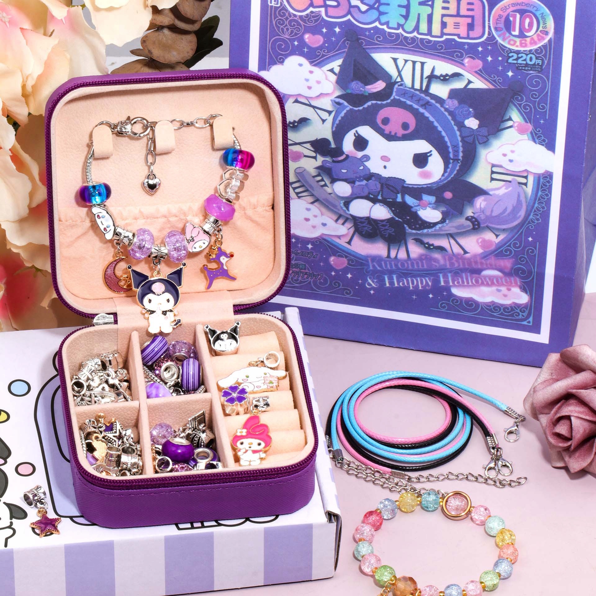 ZESTAW DO ROBIENIA BRANSOLETEK NASZYJNIKÓW PREZENT KUROMI HELLO KITTY Materiał metal plastik sznurek