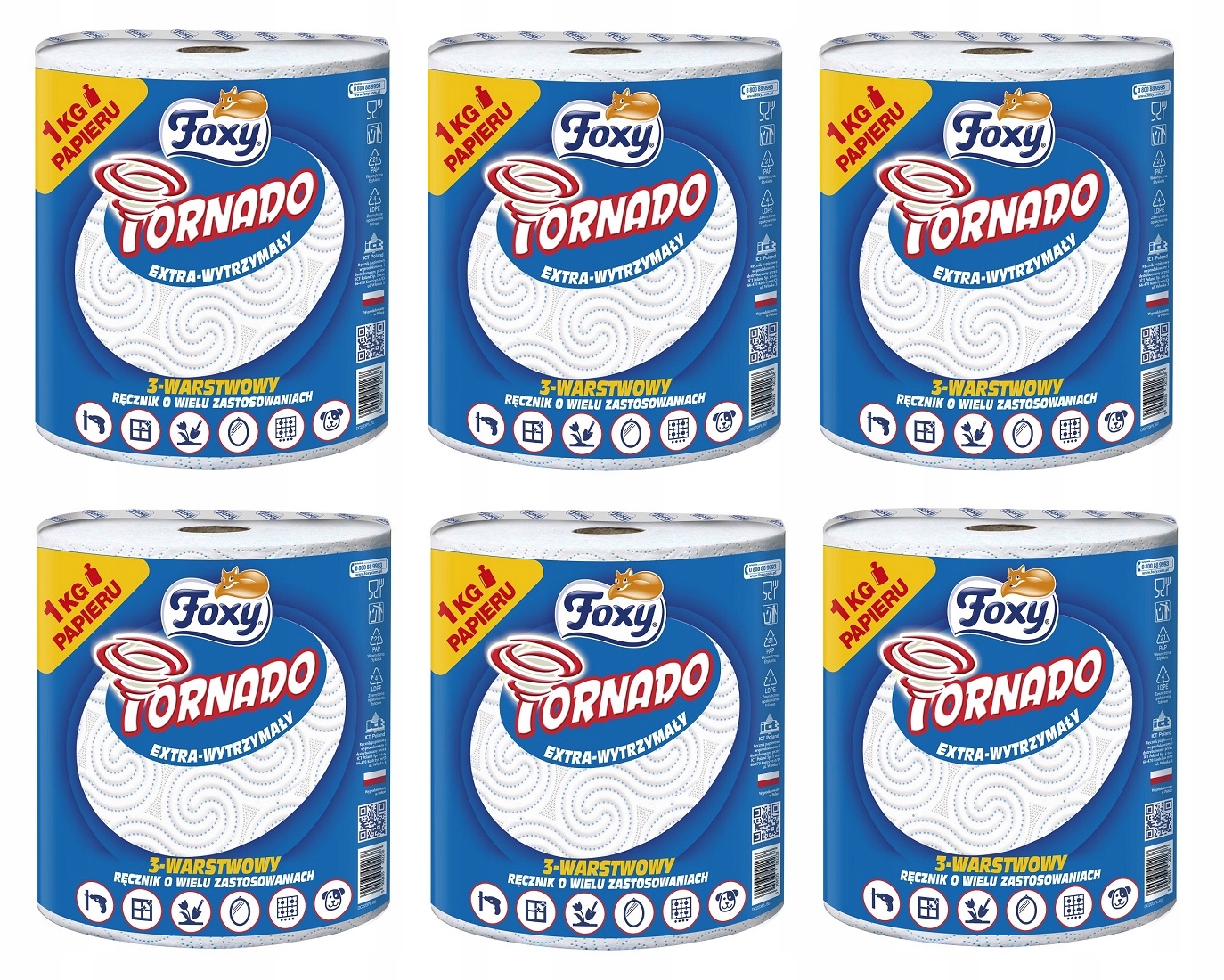Ręcznik Papierowy Kuchenny Foxy Tornado biały bezzapachowy zestaw 6 sztuk