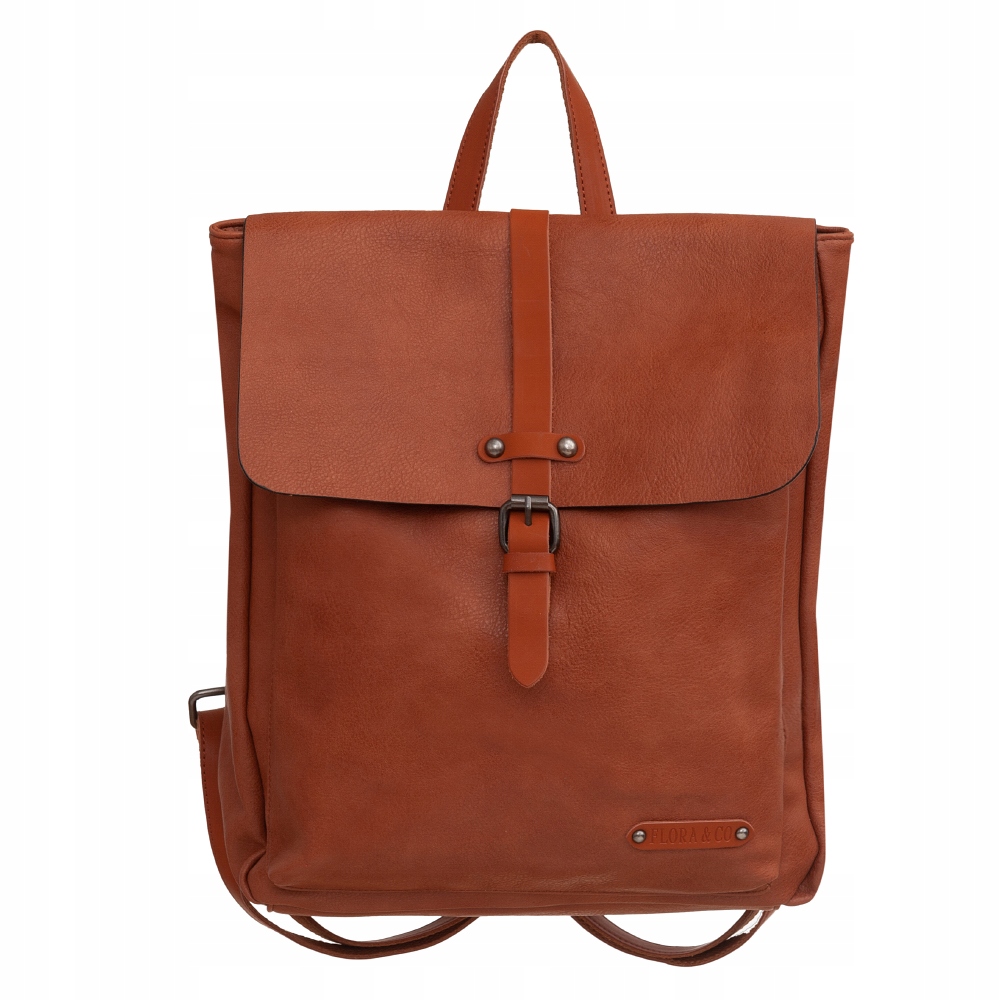 

Flora&Co camel rudy skórzany plecak vintage A4