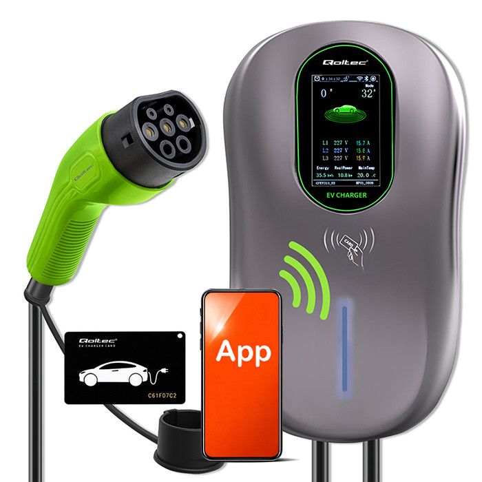 Qoltec Nabíjacia stanica Ev 2v1 Typ2 22 kW Wi-Fi LCD Rfid 3 fázová