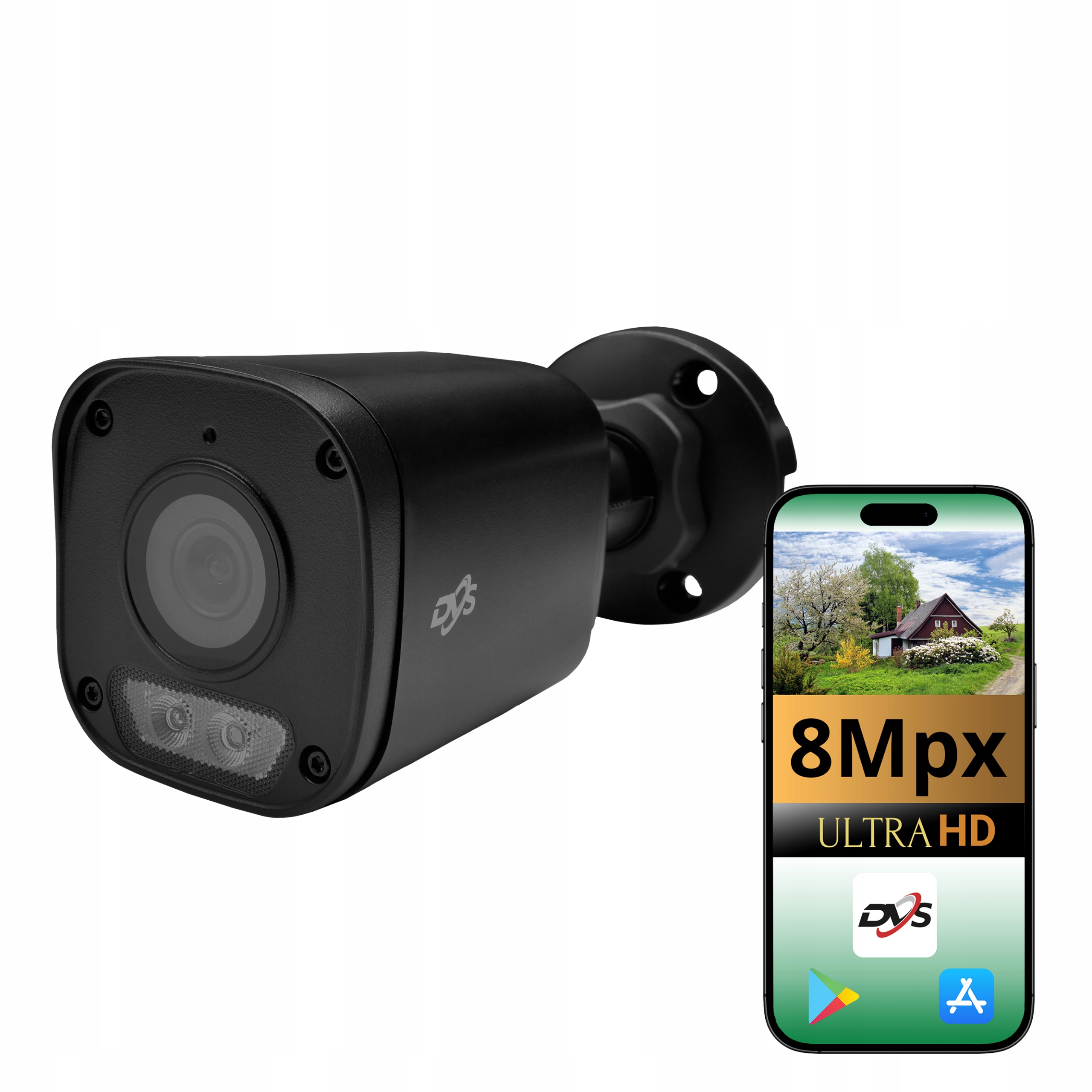 Černá Tubusová Kamera Dvs Ip Poe 8MPX 4K Hybridní Ir Led Externí Slot Sd