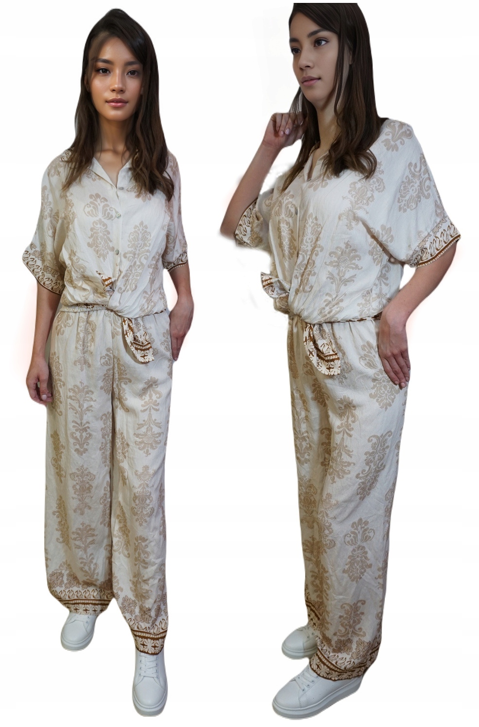 Dámský Letní Komplet Ala Len Volný Pohodlný Prodyšný Top Kalhoty