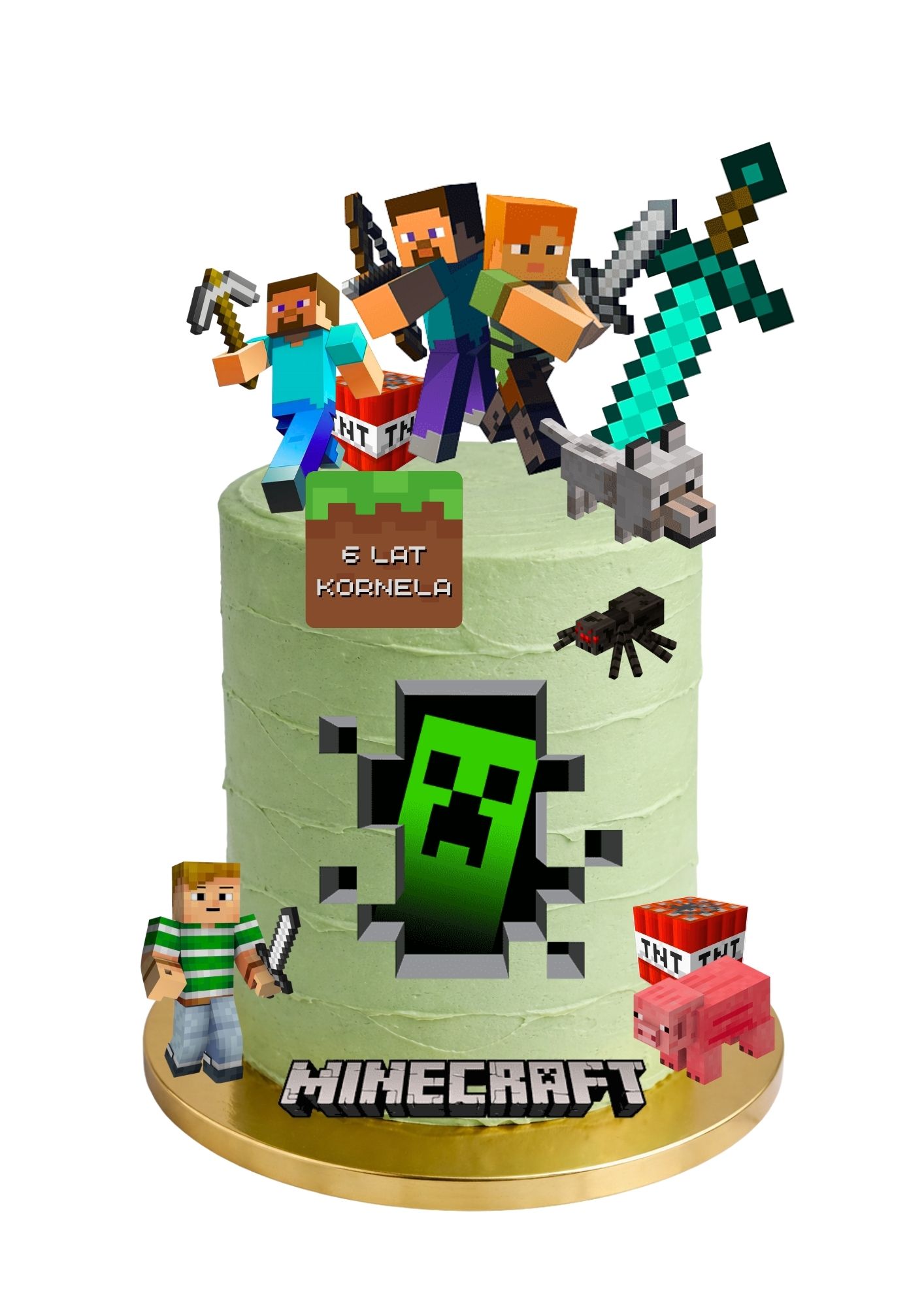 WYDRUK CUKROWY MINECRAFT ZESTAW POSTACI CREPER DEKORACJA NA TORT ...