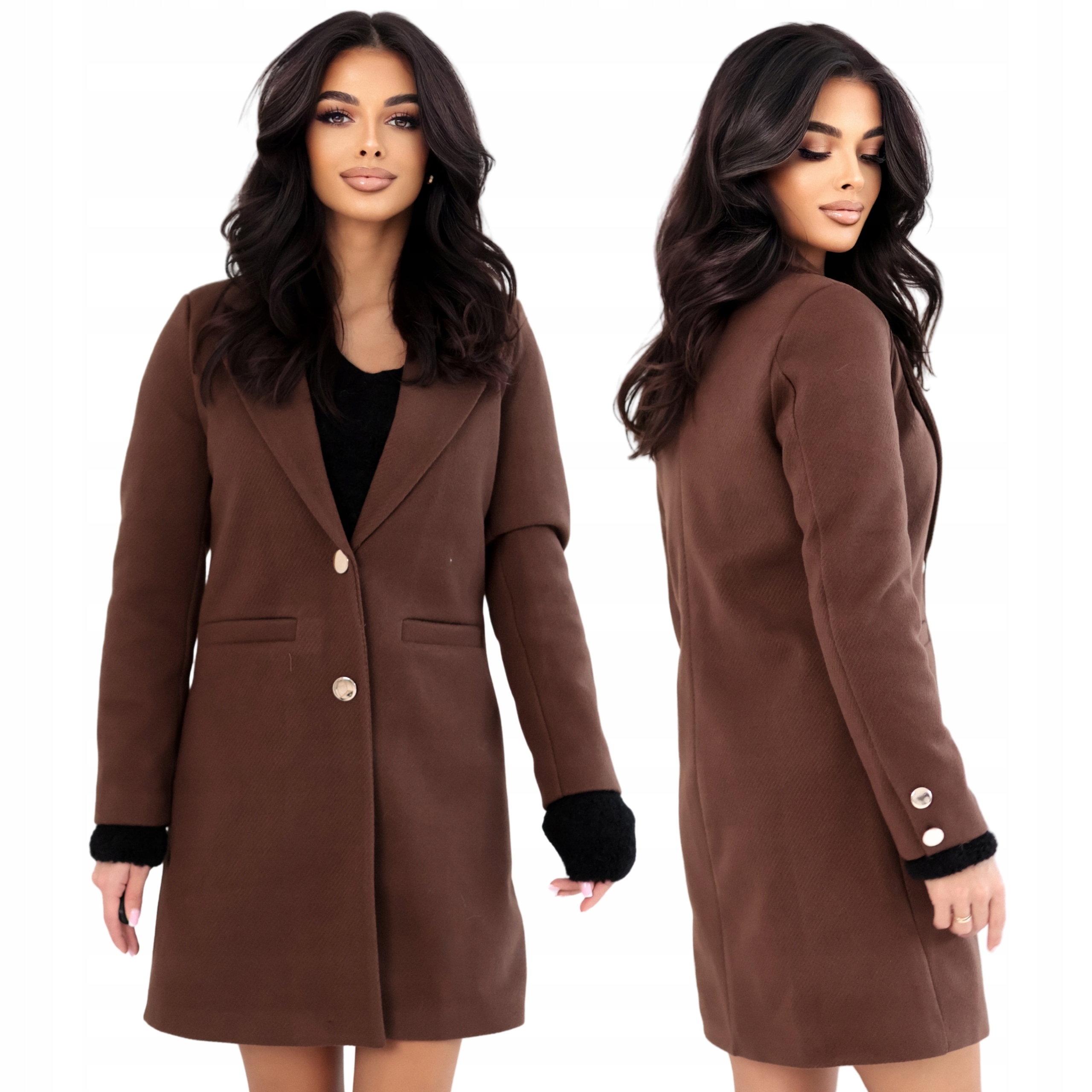 Dámský krátký jarní kabát elegantní diplomatka bez kapuce hnědý S