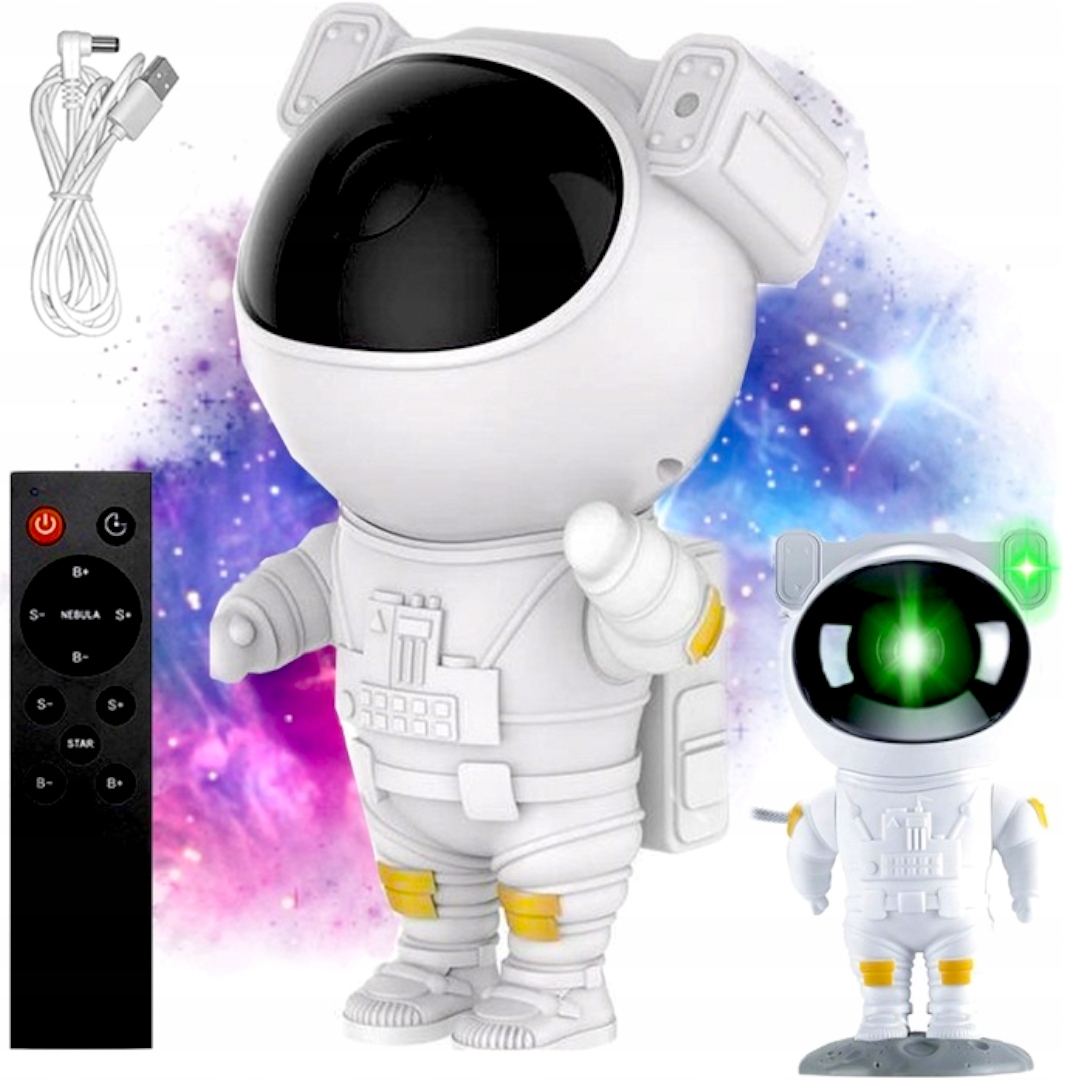 PROJEKTOR GWIAZD ASTRONAUTA LAMPKA NOCNA RZUTNIK DLA DZIECI LED LASER PILOT Kolor dominujący biały