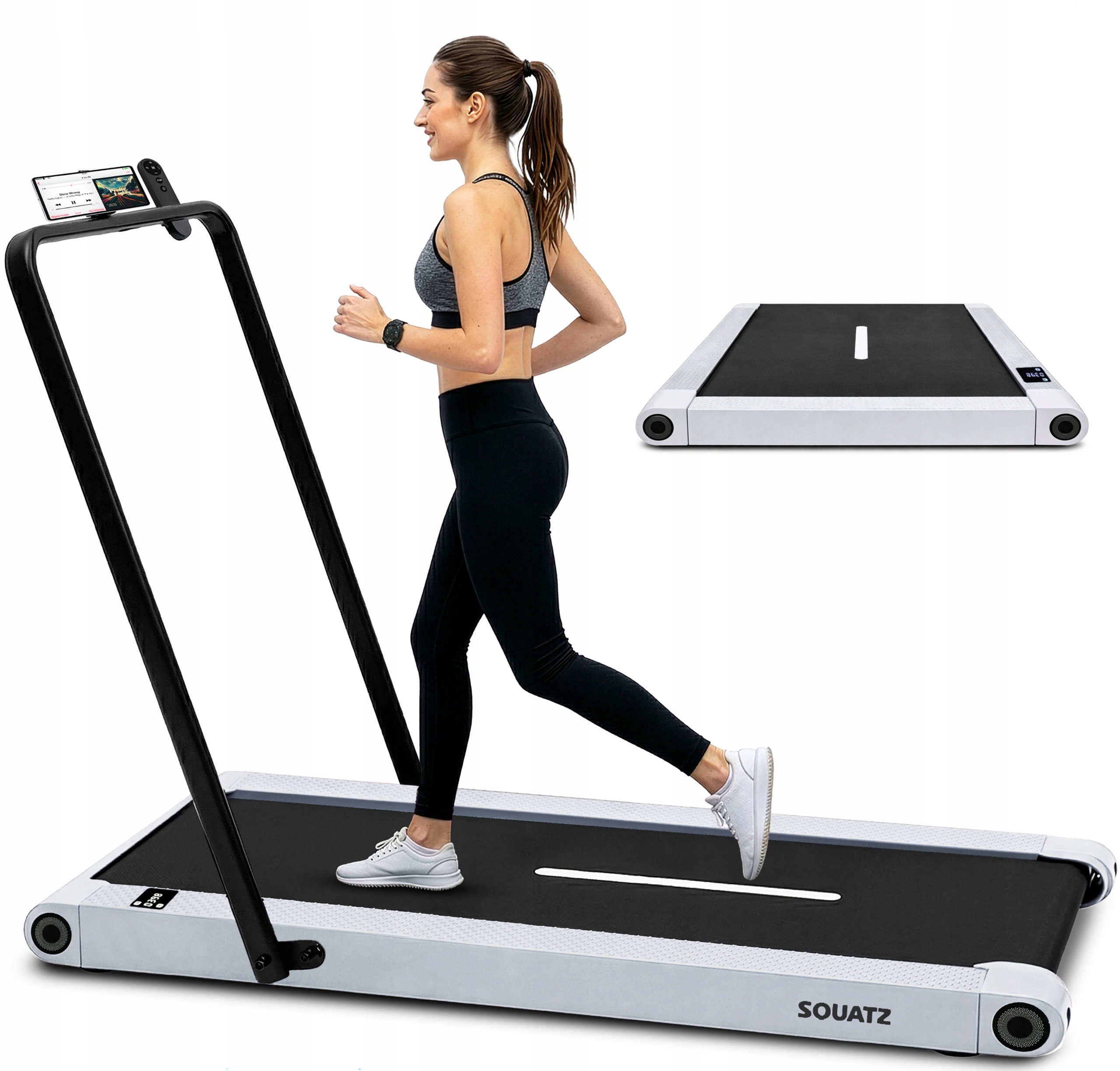 Bieżnia Domowa Elektryczna Skladana Funkcja Wibracji Walking Pad Biała