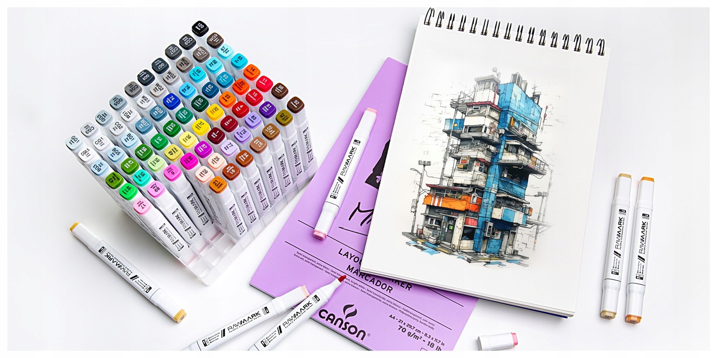 PROMARKERY ALKOHOLOWE PurePro ZESTAW 36 kolorów RAWMARK + GRATIS Bohater brak