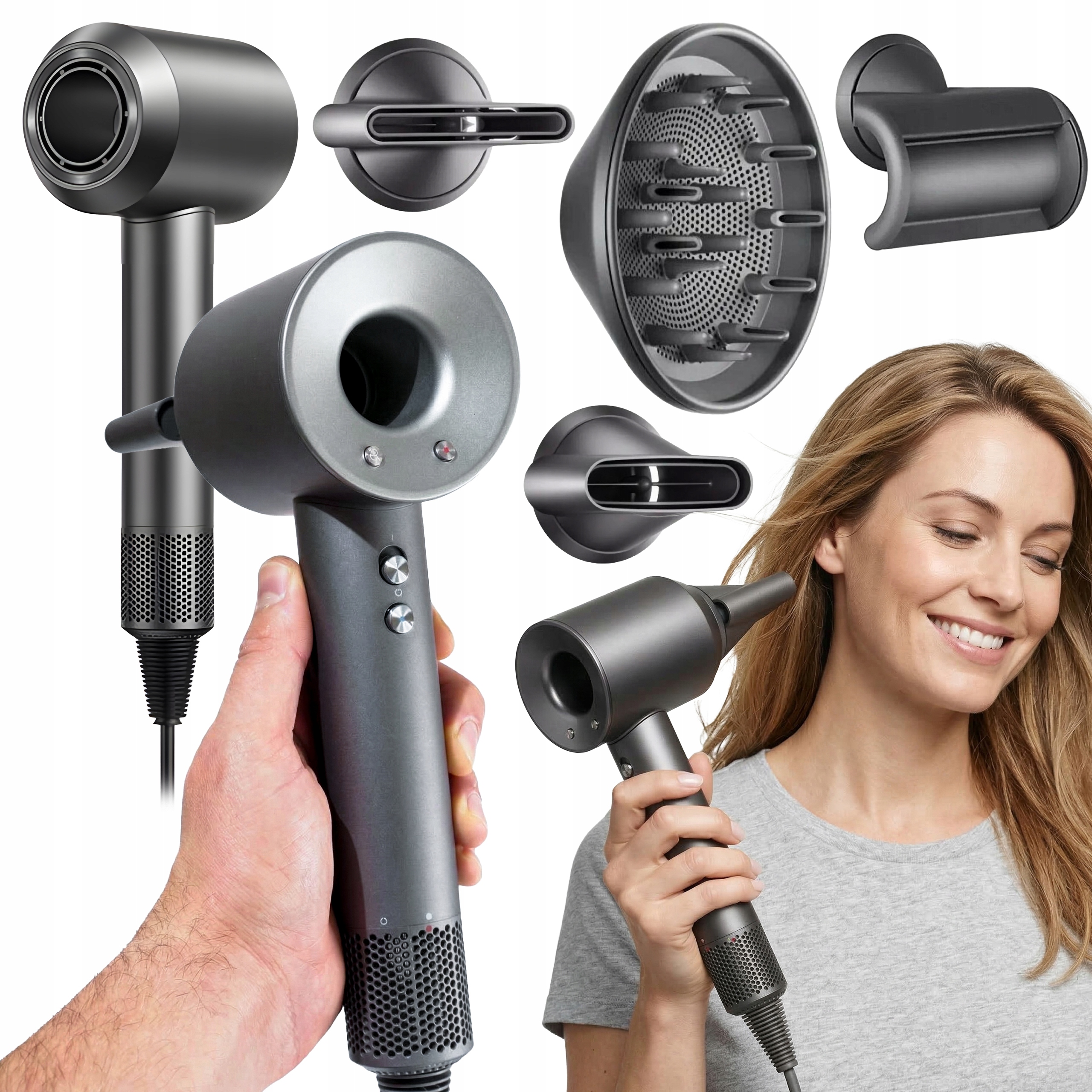 Suszarka do włosów Profesjonalna dyfuzor 4 dysze Wielofunkcyjna mocna lekka