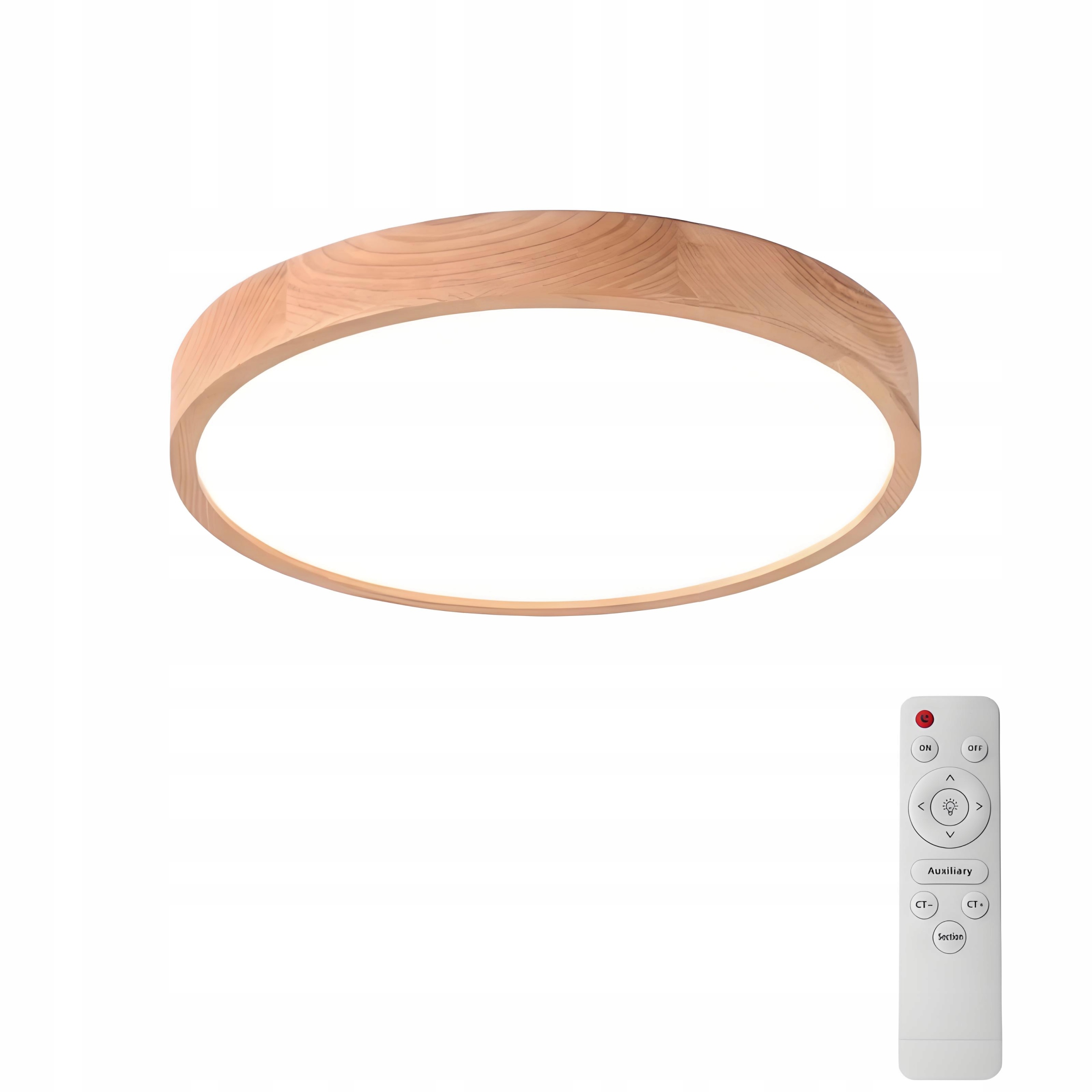 Energia Led Okrúhla Stropná Lampa 40 CM Dubové Drevo S Diaľkovým Ovládaním