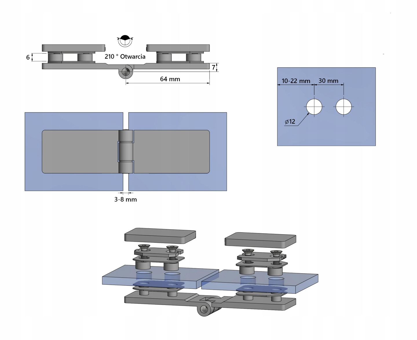 ZAWIAS DO KABINY PRYSZNICOWEJ DO SZKŁA PLEXI Marka Inea
