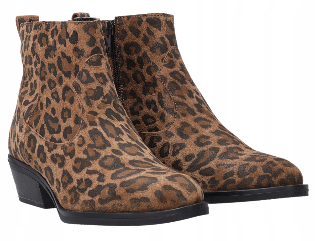 Venezia zateplené dámské kovbojské boty panterka kotníkové boty kožené 38