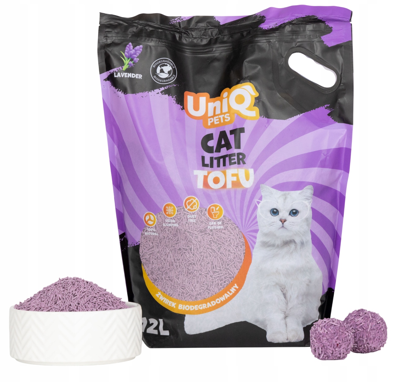 Żwirek zbrylający tofu lawenda dla kota biodegradowalny 15kg