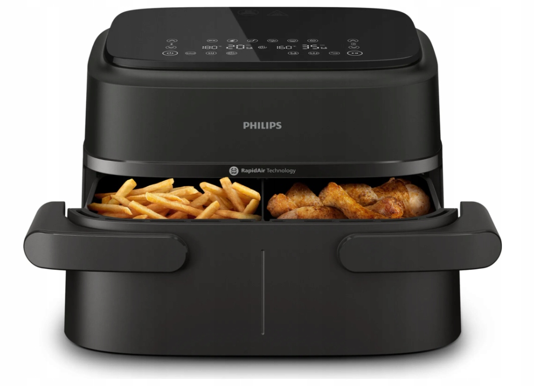 Frytkownica Beztłuszczowa Philips Dwukomorowa Mocna 2450W Pojemna 7,1L XXL