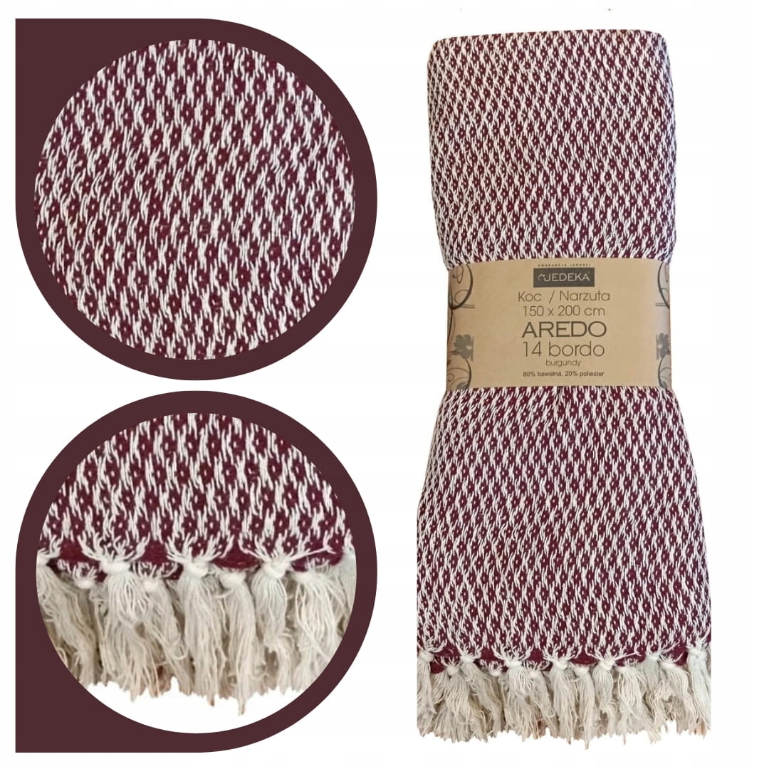 Bavlněný přehoz na postel Aredo 150x200 na piknik 14 Bordo