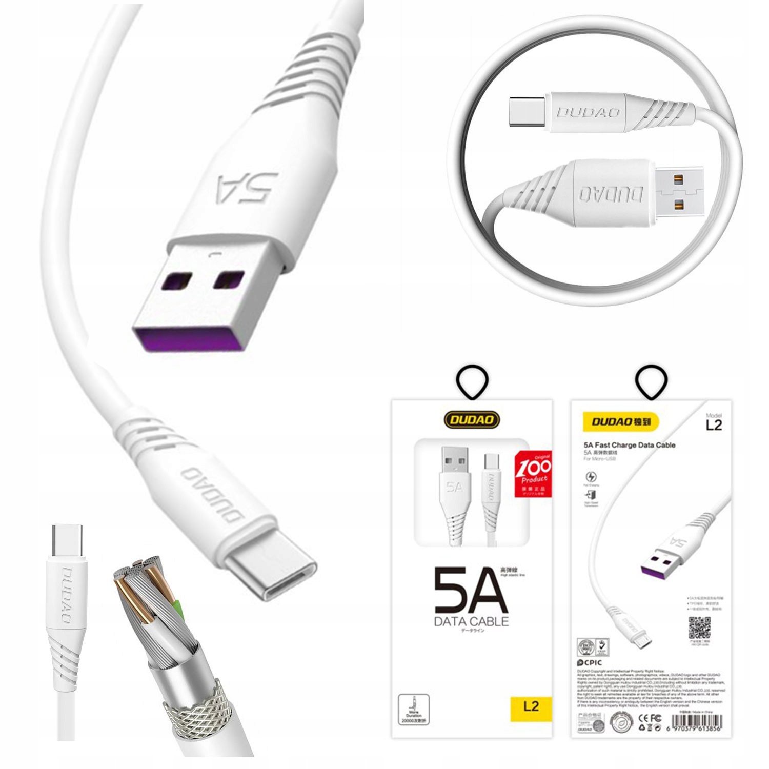 

Dudao Przewód Kabel Usb Usb Typ C 5A 1m