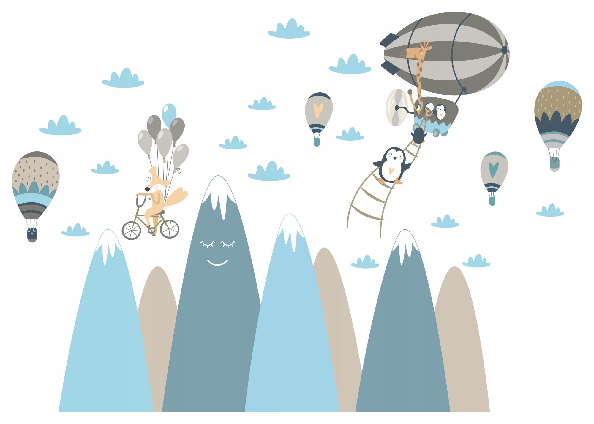 

Naklejki na ścianę Góry z balonami i chmurkami