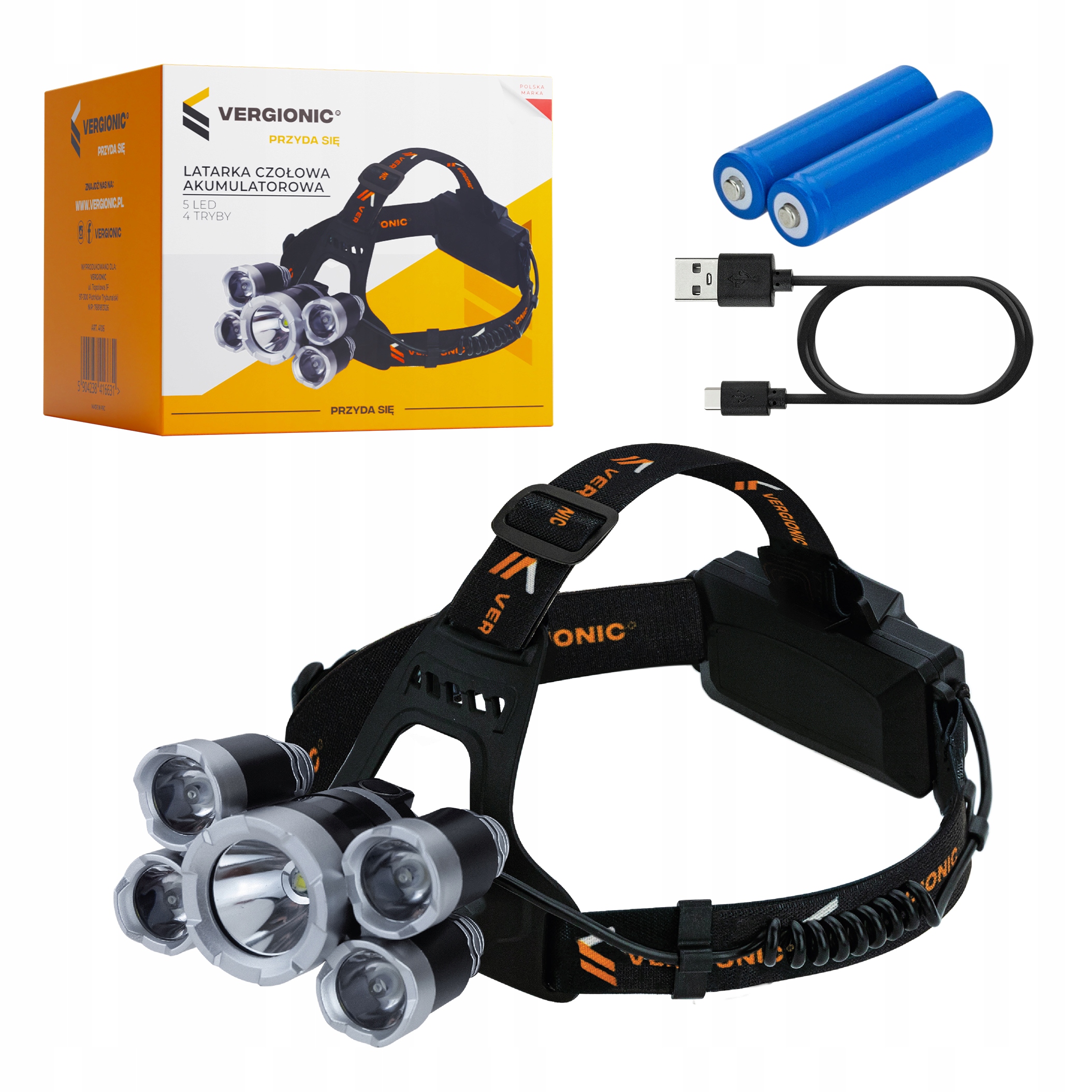 LATARKA CZOŁOWA MOCNA 5x LED T6 CREE USB CZOŁÓWKA Marka inna marka