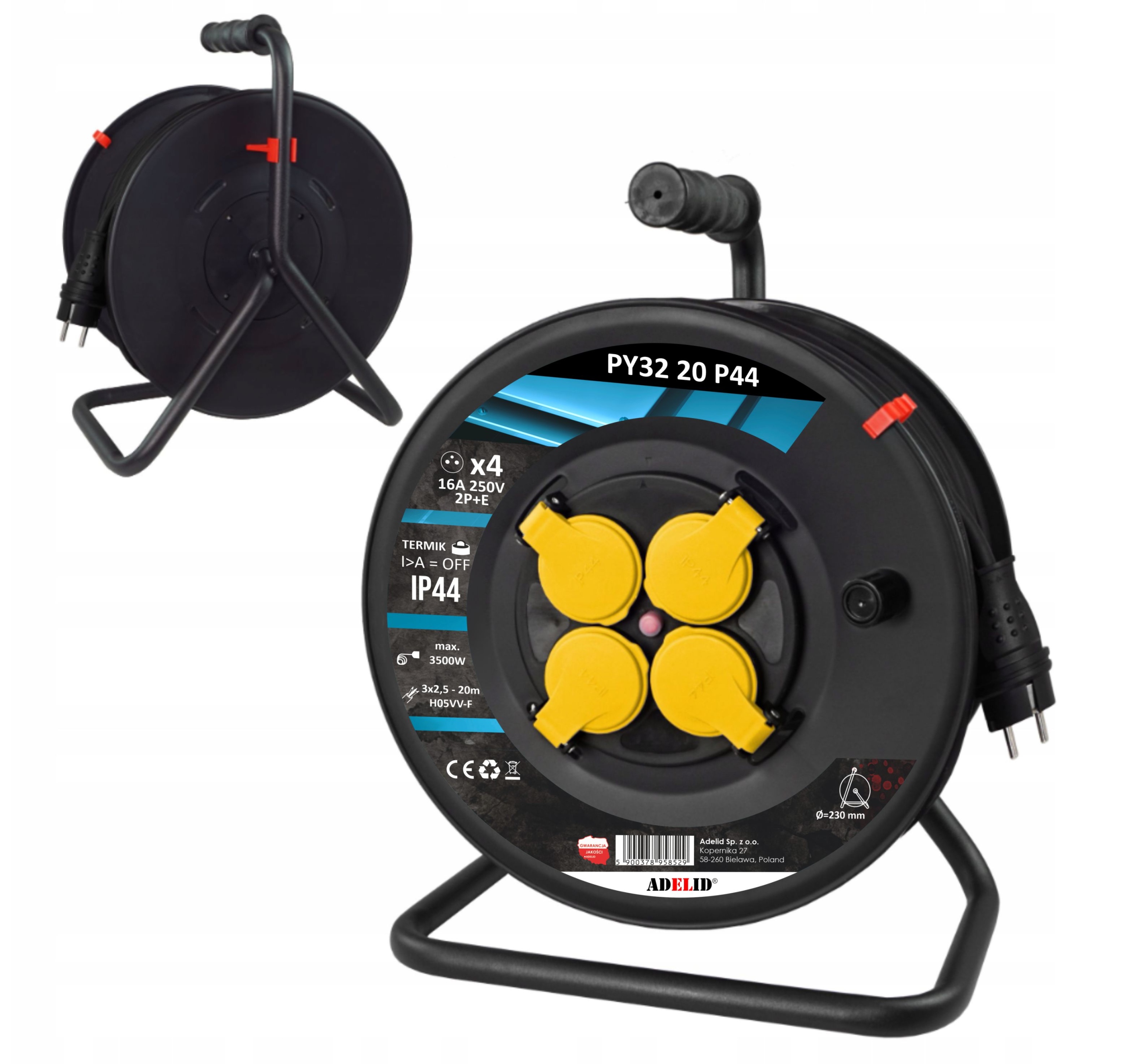 Polski Przedłużacz Bębnowy Na Bębnie 20M 3x2,5 H05VV-F Owy-Zdjęcie-0