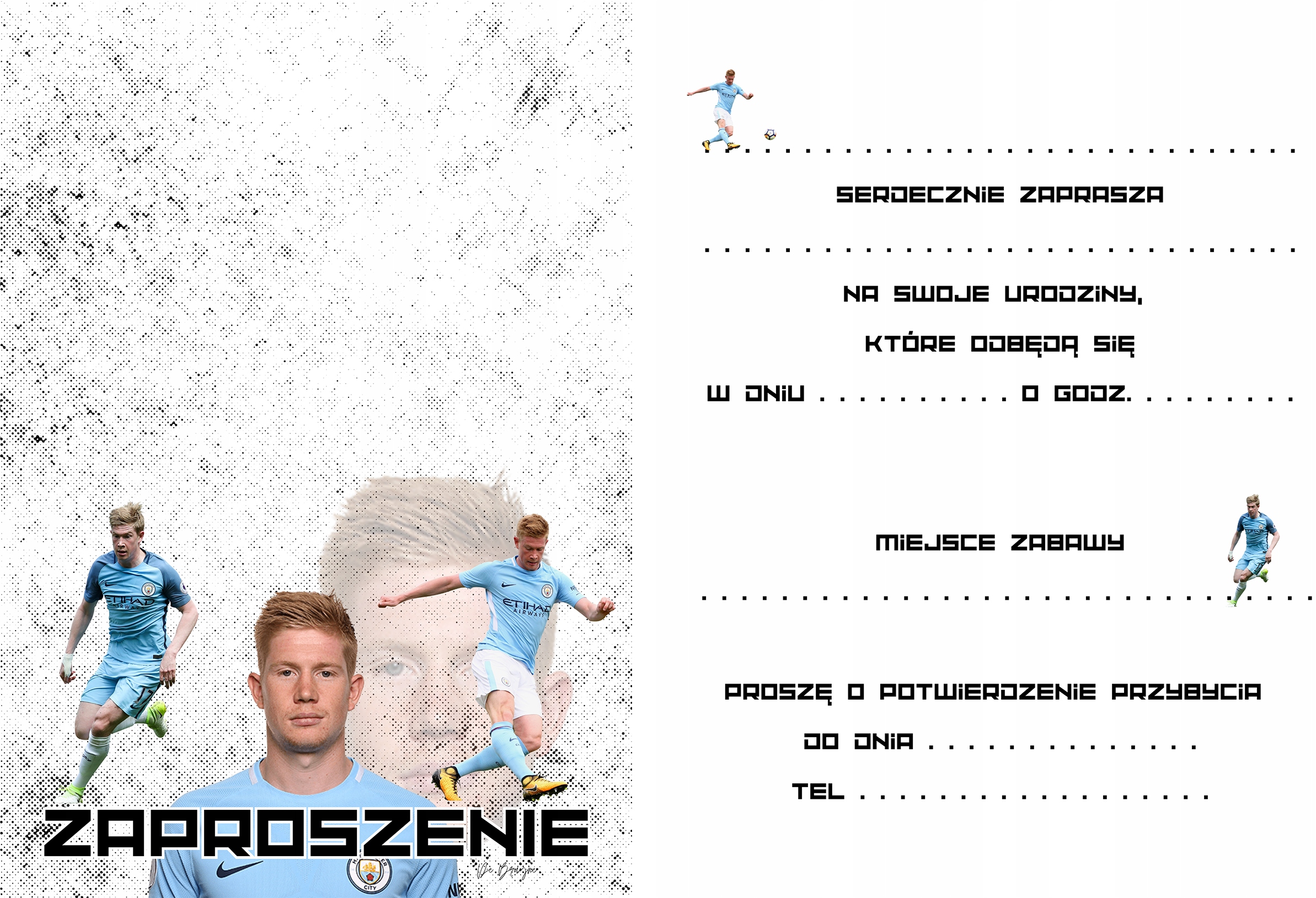 ZAPROSZENIE BRUYNE CITY PIŁKARZE ZAPROSZANIA URODZINOWE 20x15 cm Marka inna