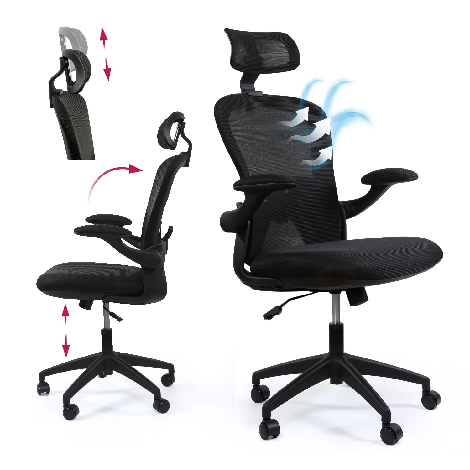 Ergonomická kancelárska stolička DH8005H-BK, bedrová opierka, čierna