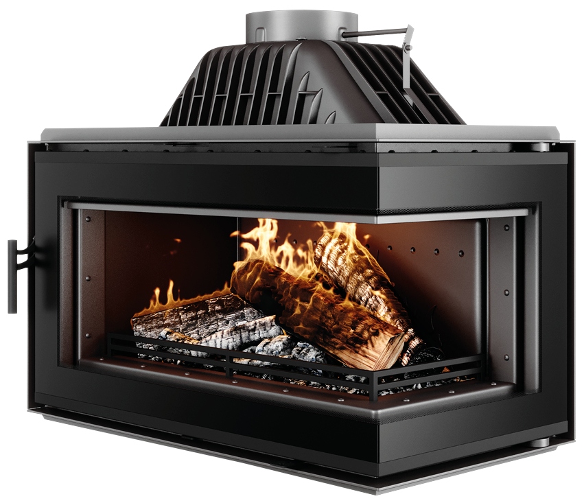 Krbová vložka litinový krb 13,5 kW kamna na dřevo rohová pravá černá
