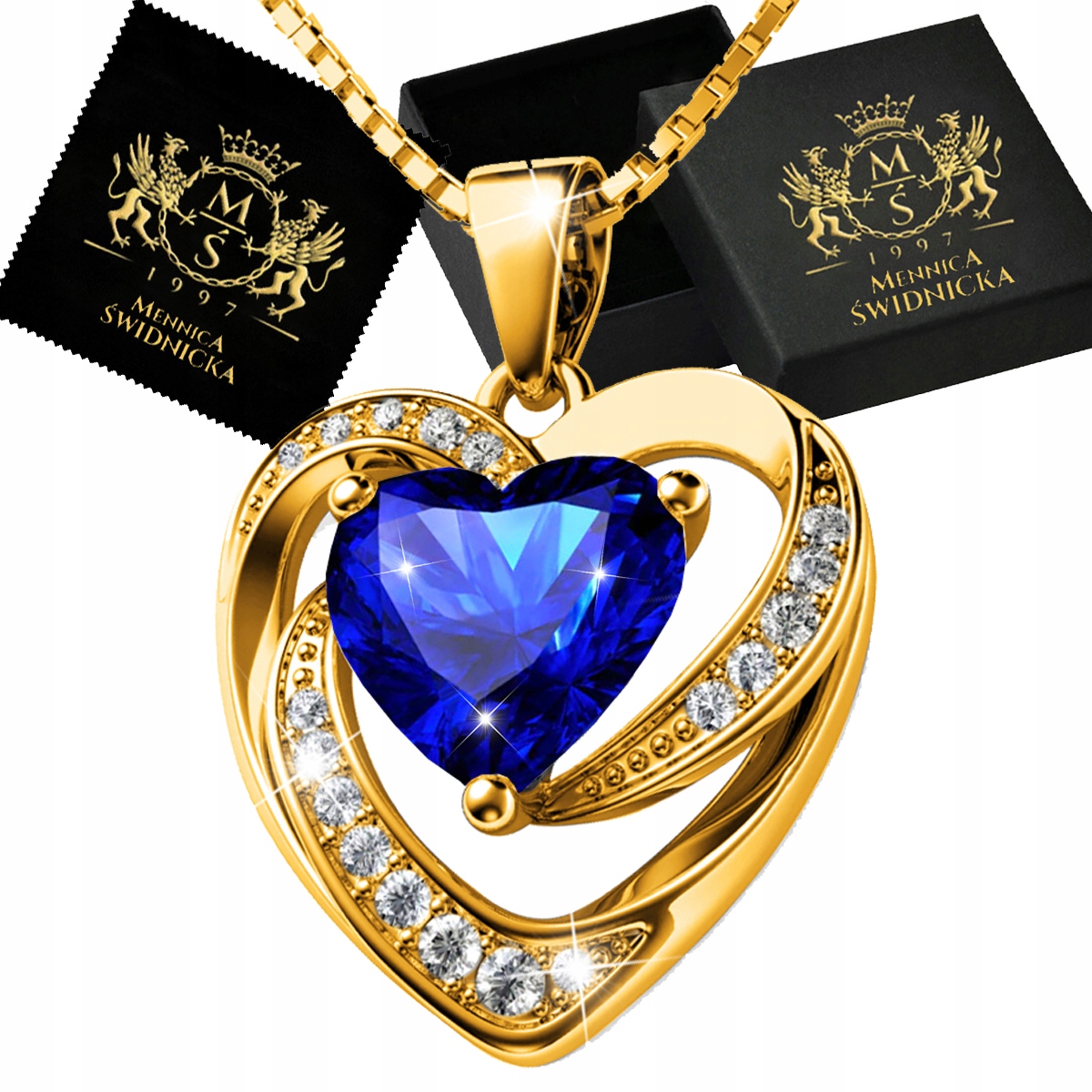 Naszyjnik Złoty Srebro 925 Łańcuszek z Zawieszką Serce Damski