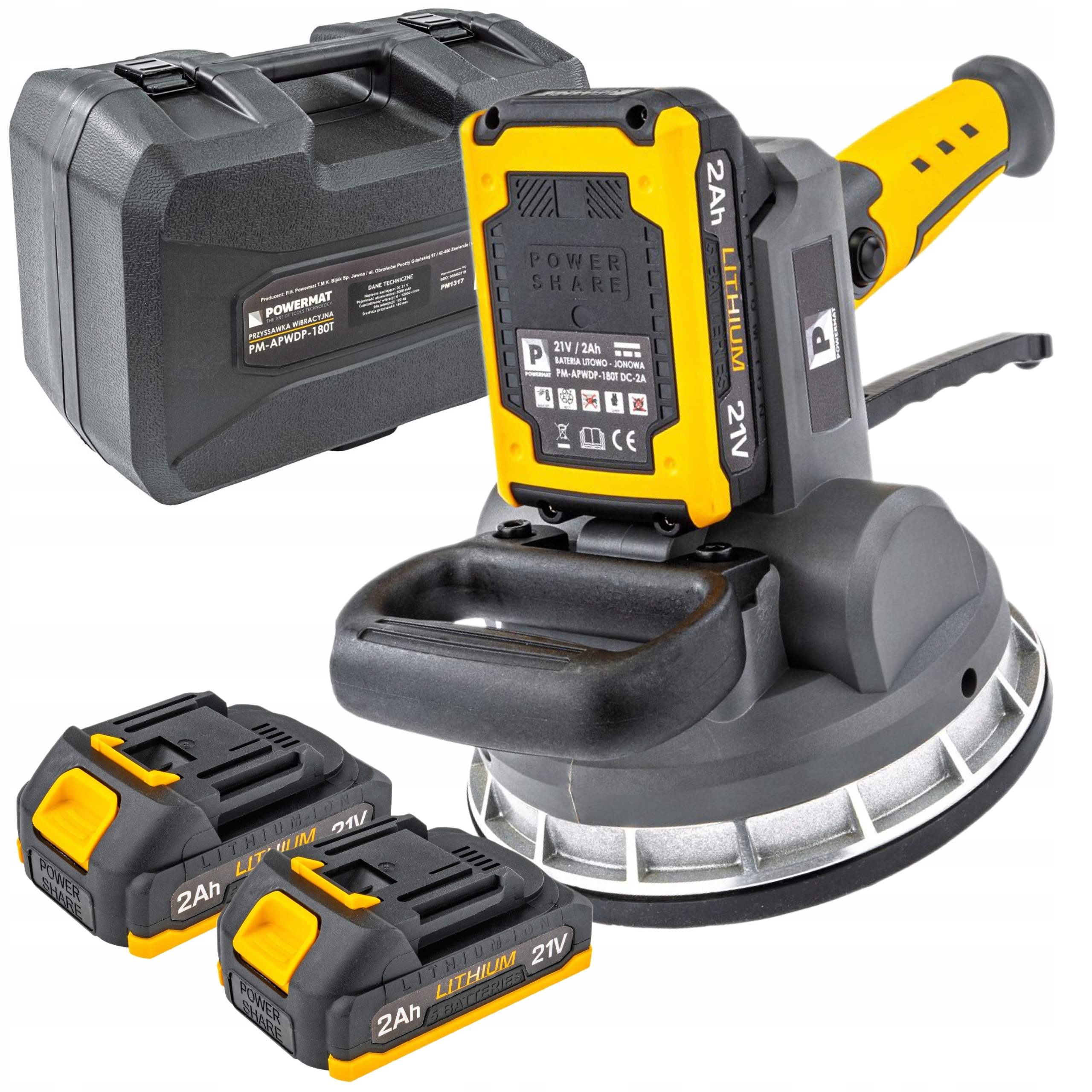 Vibrační Přísavka Powermat na dlaždice 2x 2Ah Akumulátor 21V pouzdro