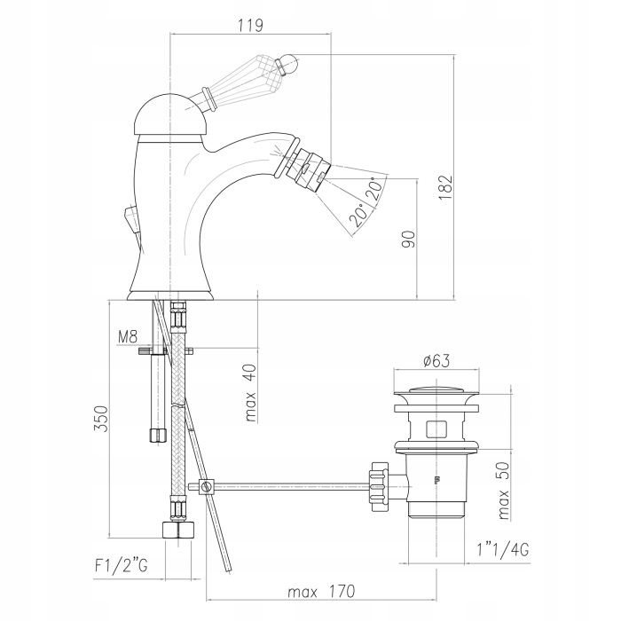 Sapho KIRKE CRYSTAL bateria bidetowa chrom KI03KC Kolor chrom