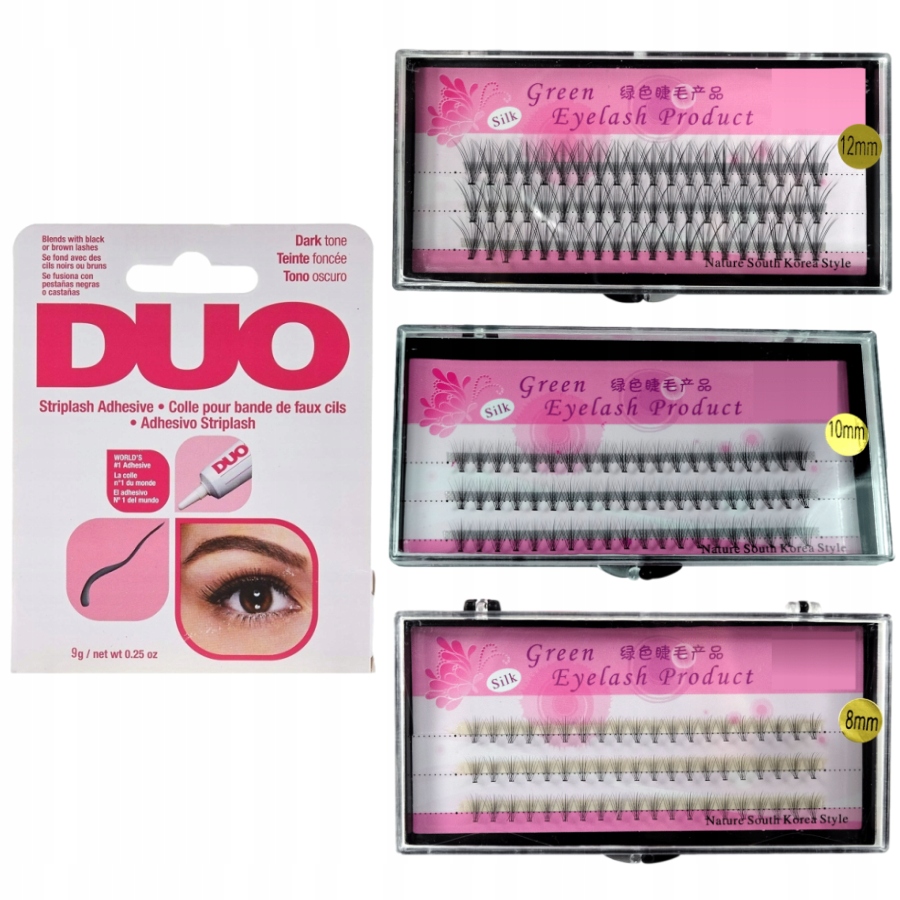 

Rzęsy Jedwabne Kępki 3 op. Klej Dark Zestaw