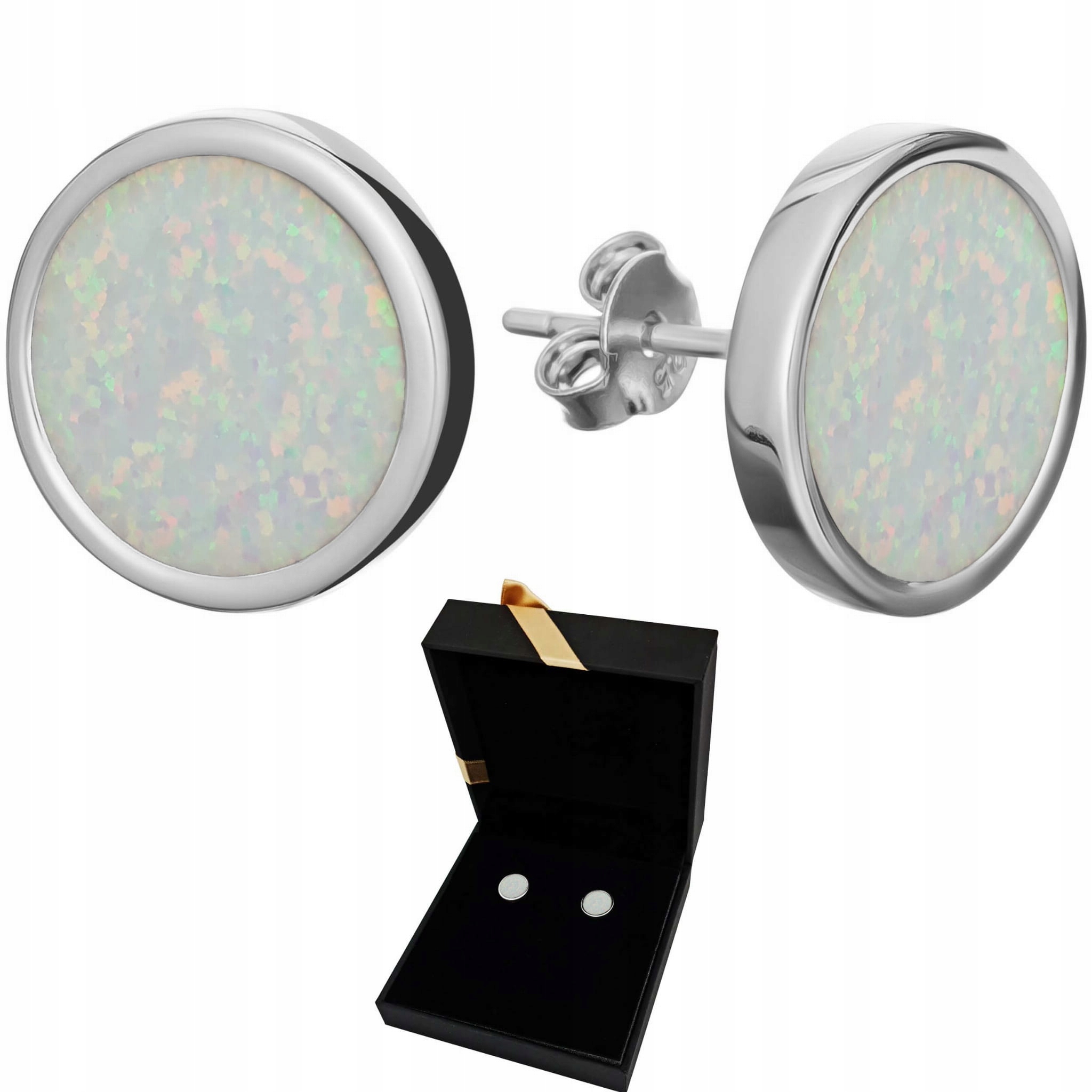 Srebrne Kolczyki Damskie Wkrętki Biały Opal 925