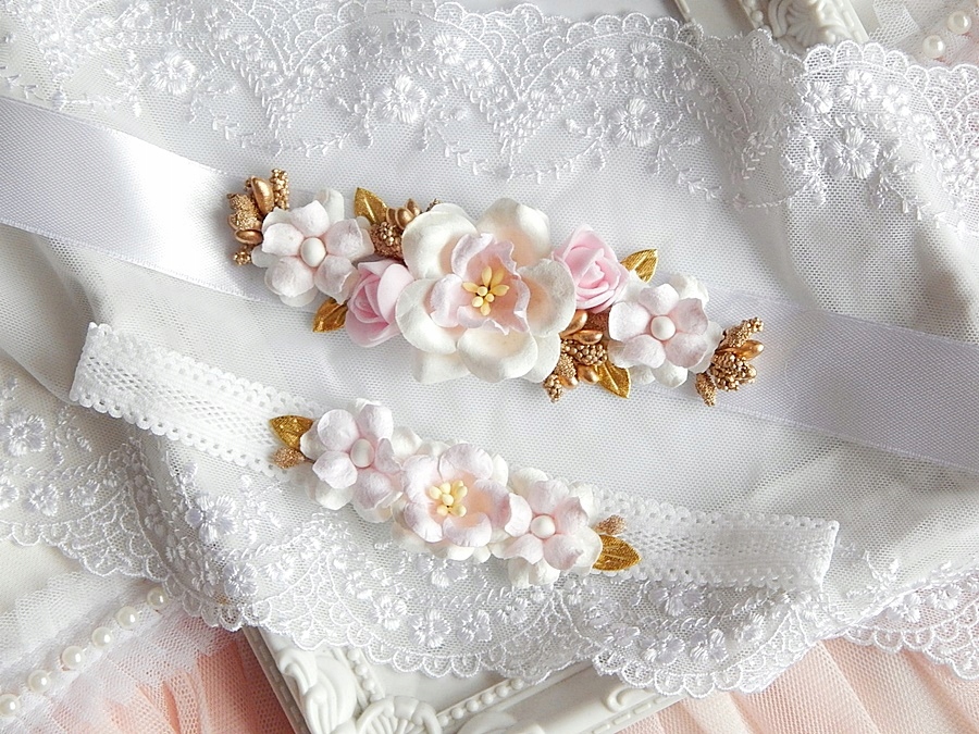 RÓŻANY Zestaw Chrzest OPASKA i PASEK do sukienki