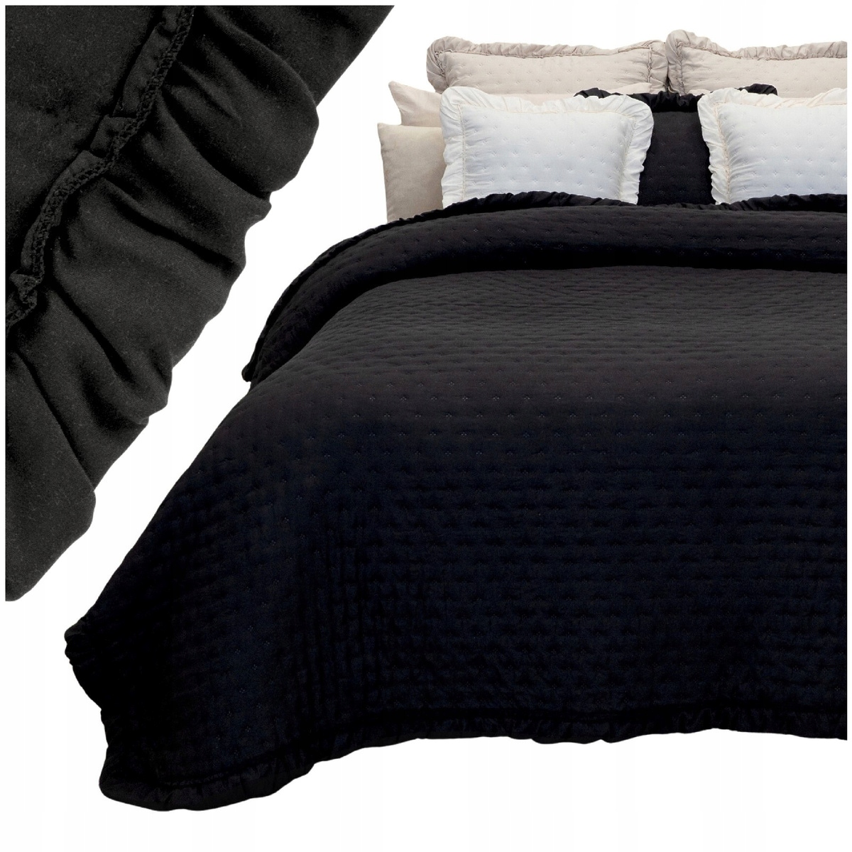 Přehoz na postel gauč 200x220 prošívaný s Volánkem kapa Celia Černá