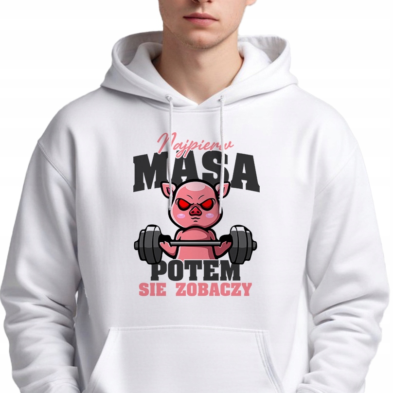 Mikina S Kapucí Bílá Dárek pro fitness trenéra Nejprve Masa Vel M