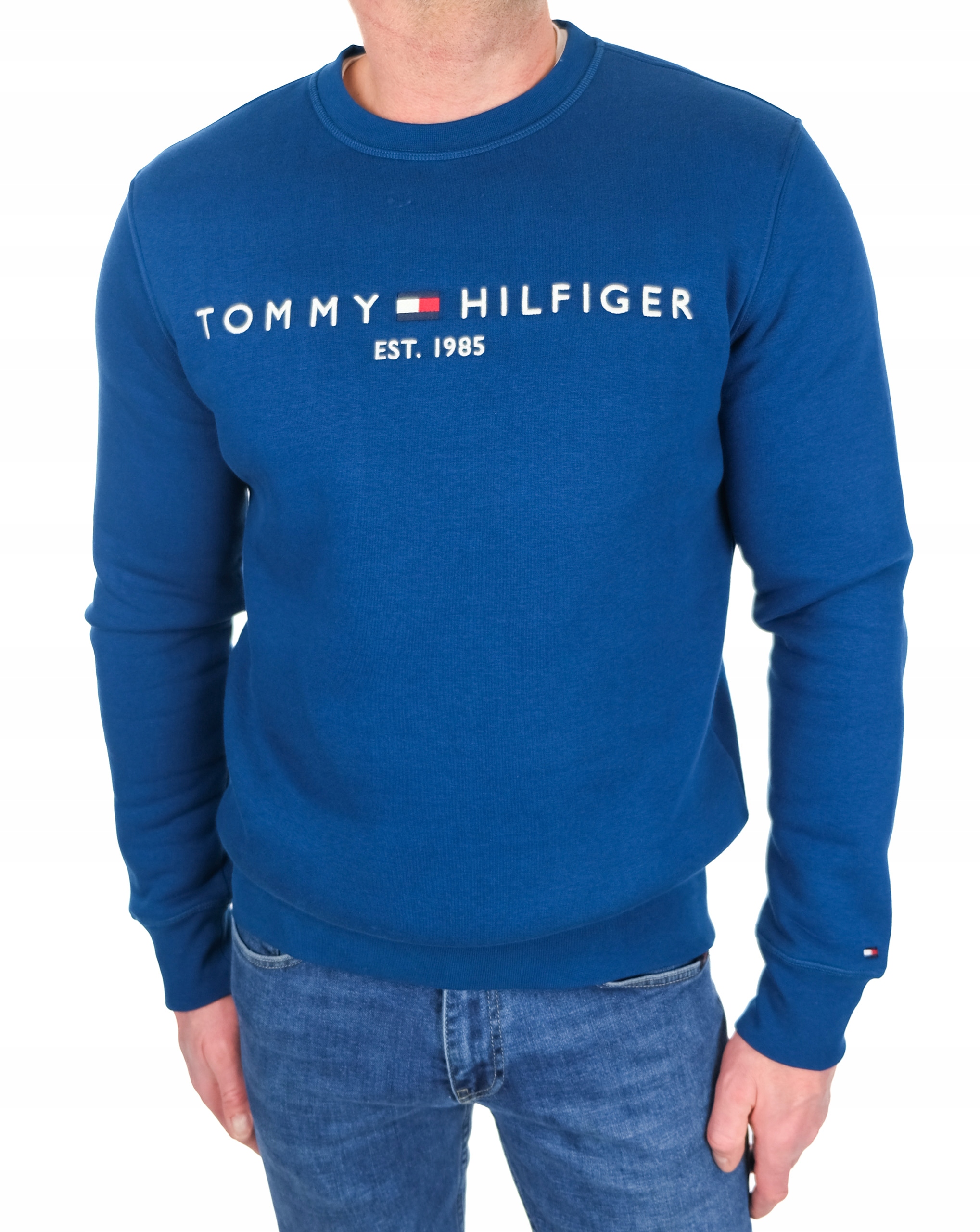Bluza Tommy Hilfiger Męska Duże Haftowane Logo Klasyczna Niebieski Roz. XL