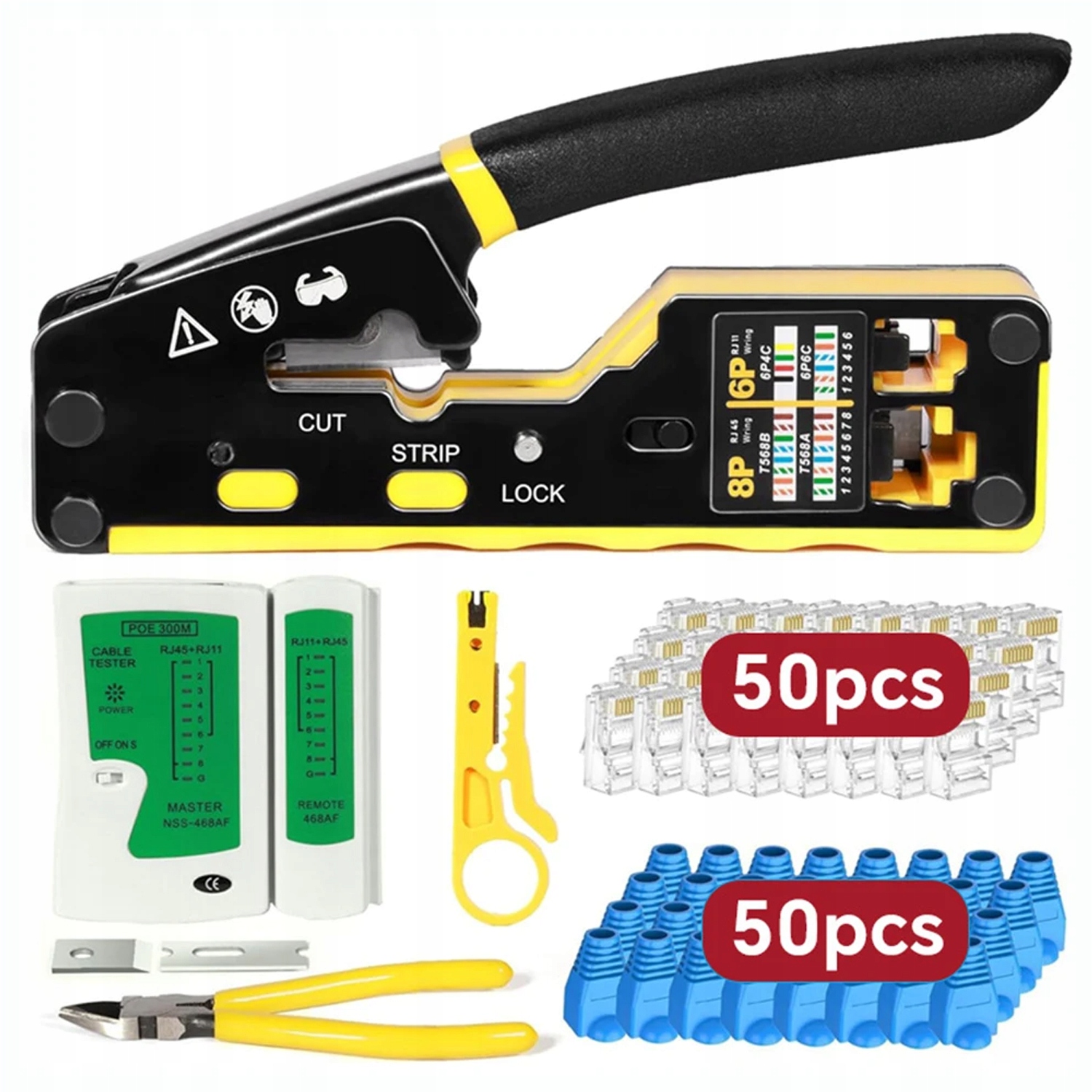 Zestaw narzędzi do zaciskania Ethernet Pass Thru, 8P, 6P Trustworthy8