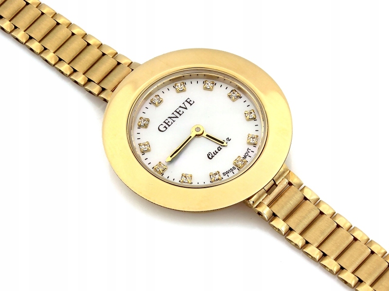 Zlaté dámské hodinky ciferník z perlové hmoty zirkony r20