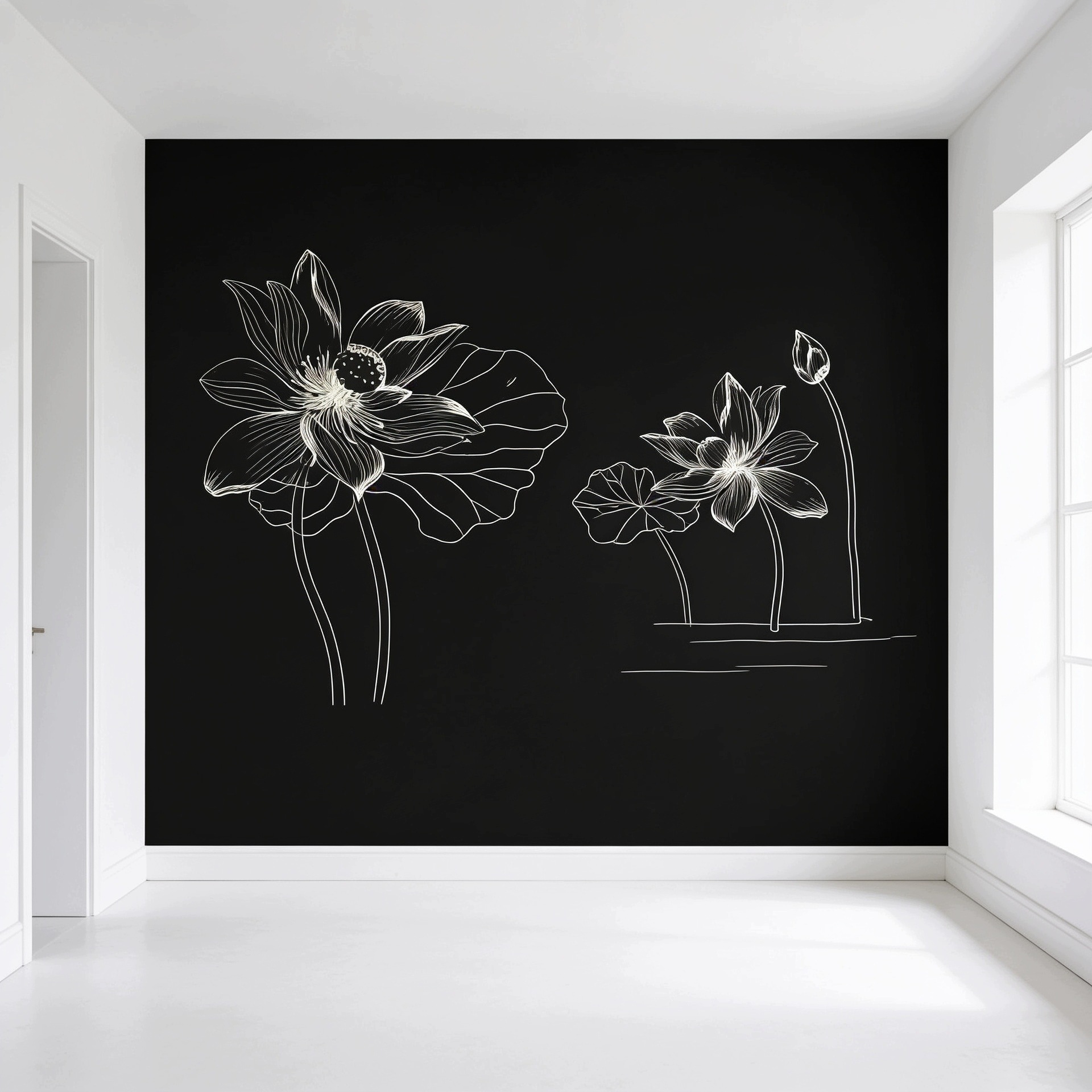 Mural haft 3D tkanina czarna złote kwiaty Glamour sypialnia Rtv 330x290 2-C